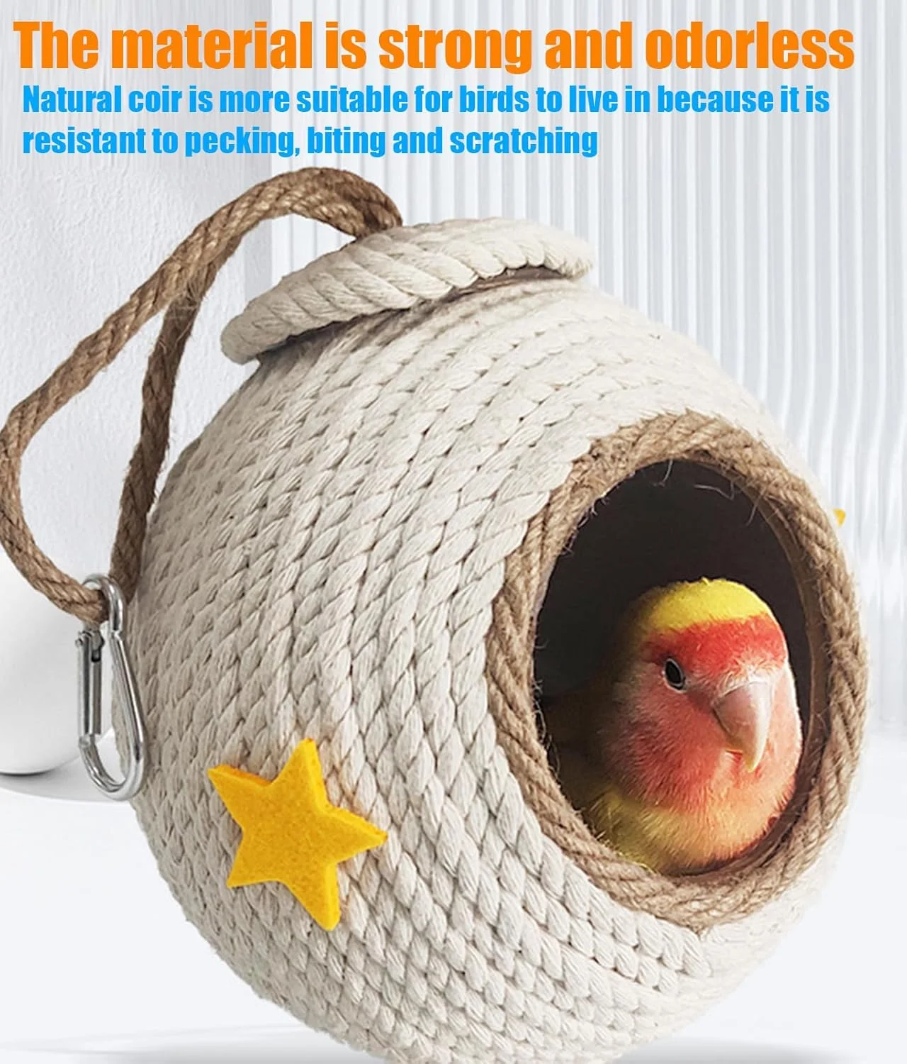 لانه طوطی برزیلی IS MUHE، خانه پرنده با طناب بافته نارگیل، قفس پرنده نارگیل طبیعی با روکش بافته شده، لانه پرنده برای طوطی (سفید)
