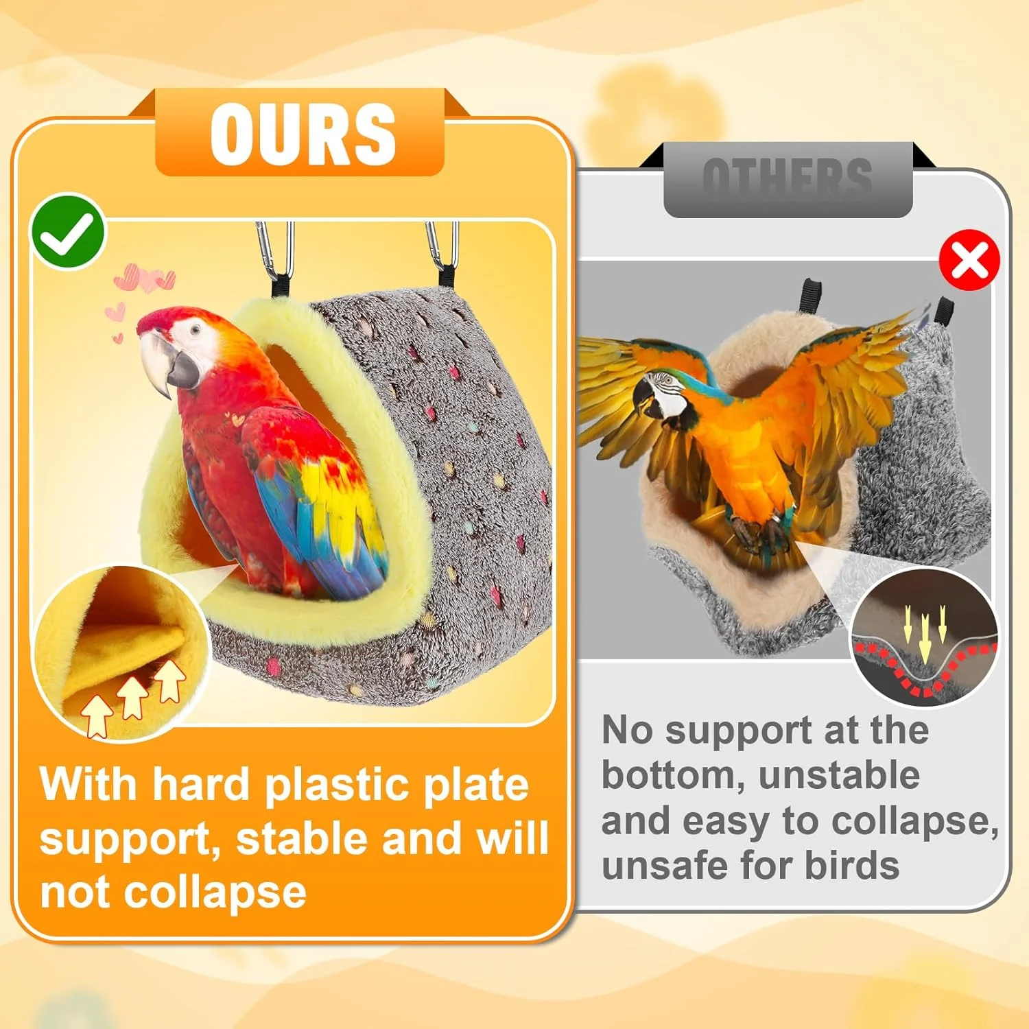 خانه لانه پرنده گرم بزرگ MEWTOGO - تخت پرنده دنج برای قفس با تشک، پناهگاه کلبه آویز برای طوطی های ماکائو، خاکستری آفریقایی، آمازون