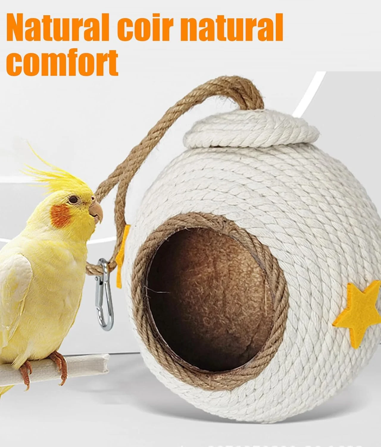 لانه طوطی برزیلی IS MUHE، خانه پرنده با طناب بافته نارگیل، قفس پرنده نارگیل طبیعی با روکش بافته شده، لانه پرنده برای طوطی (سفید)