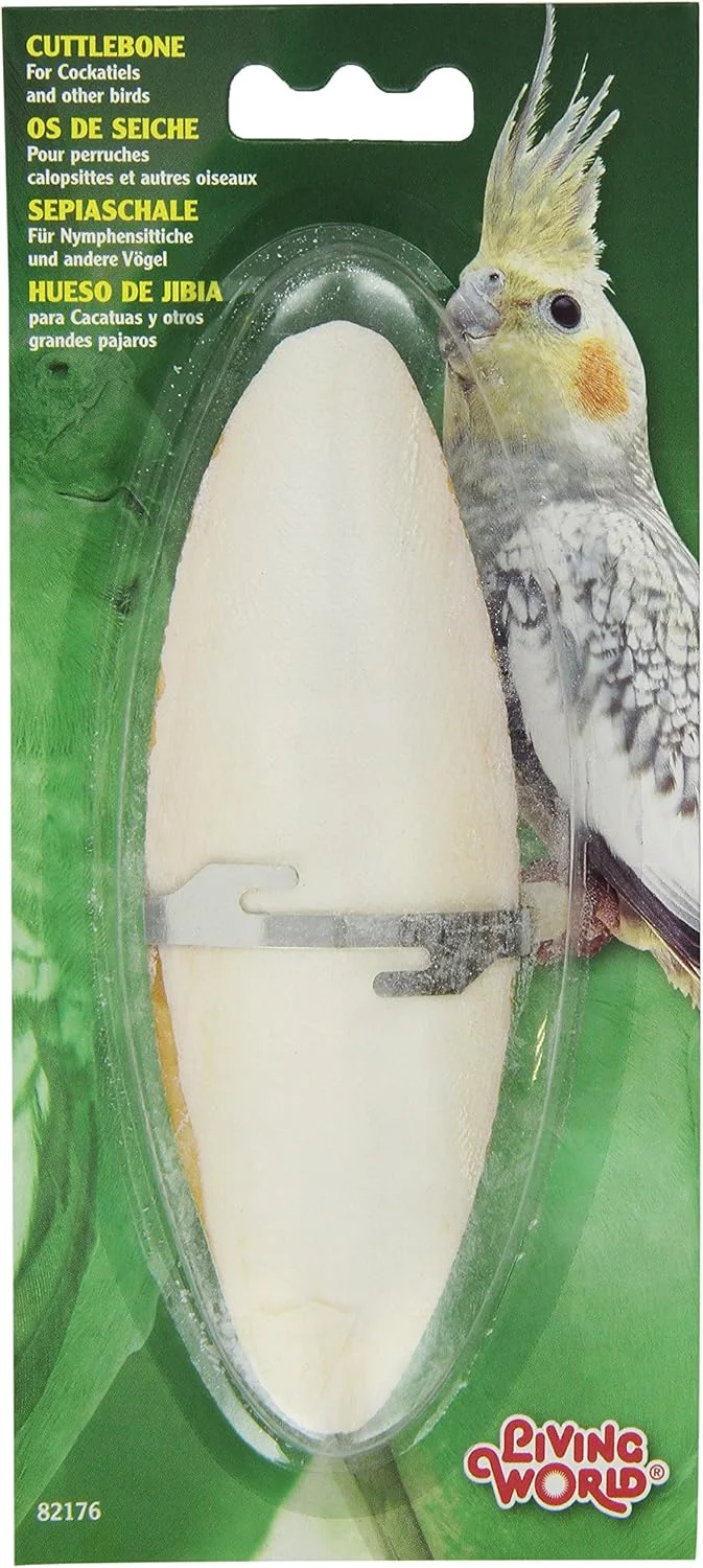 استخوان کف دریا با نگهدارنده برای پرندگان قفسی، سایز بزرگ، 15 تا 18 سانتی متر، برند LIVING WORLD