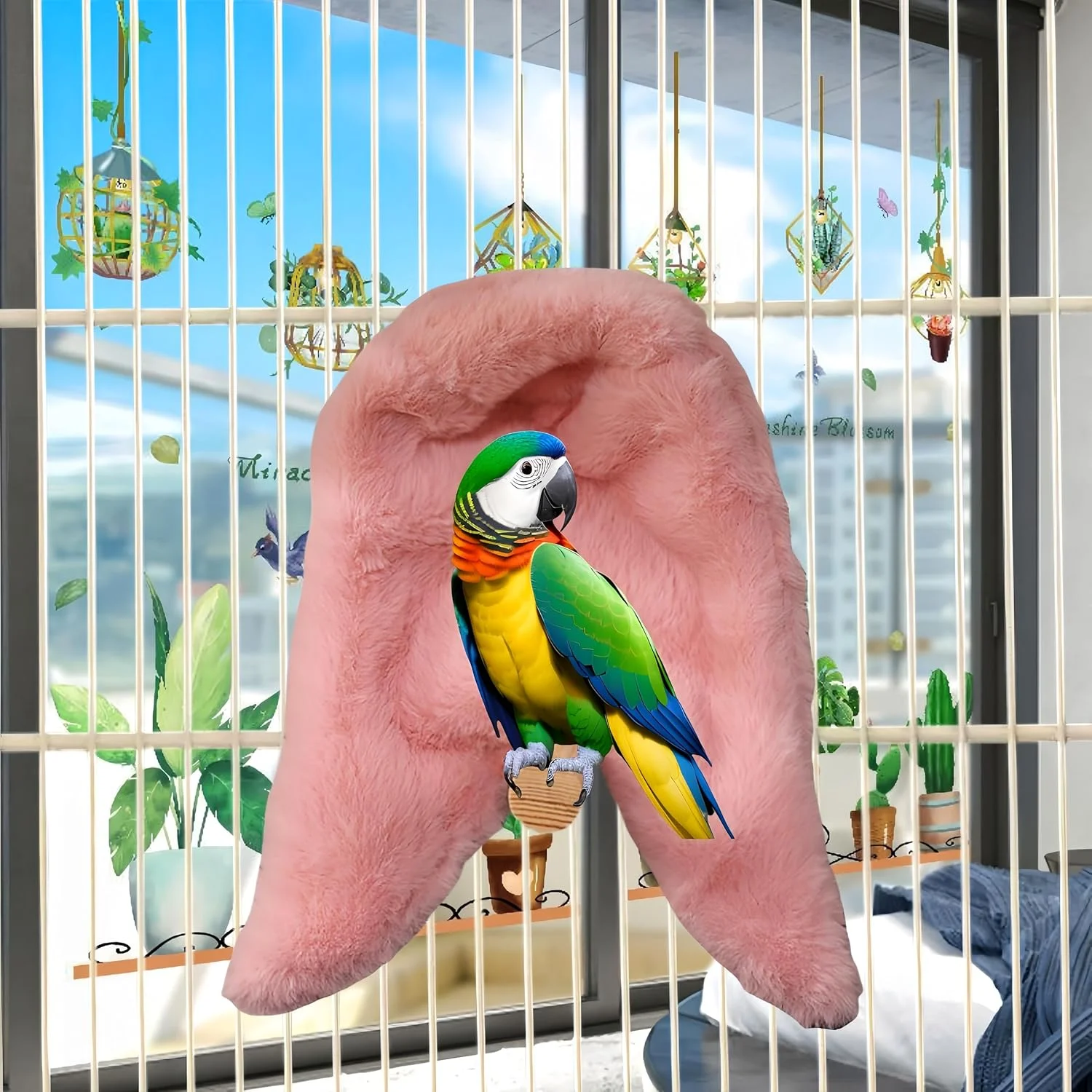 پتو پرنده Magnoloran، 2 عدد، گوشه دنج قفس پرنده، کلبه نواز پشمی، لانه گرم پرنده، تخت آویز، پناهگاه پرنده برای مرغ عشق، عروس هلندی، کانور، فنچ - صورتی و خاکستری