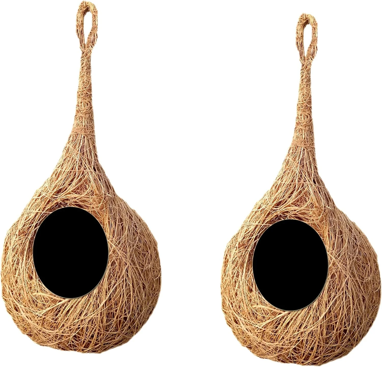 لانه پرنده گرد ارگانیک ایمن LIVEONCE، دست ساز، مناسب گنجشک/پرندگان کوچک، جنس نارگیل، رنگ قهوه ای، ست 2 عددی - (بزرگ) - ارتفاع 25 سانتی متر، قطر 15 سانتی متر