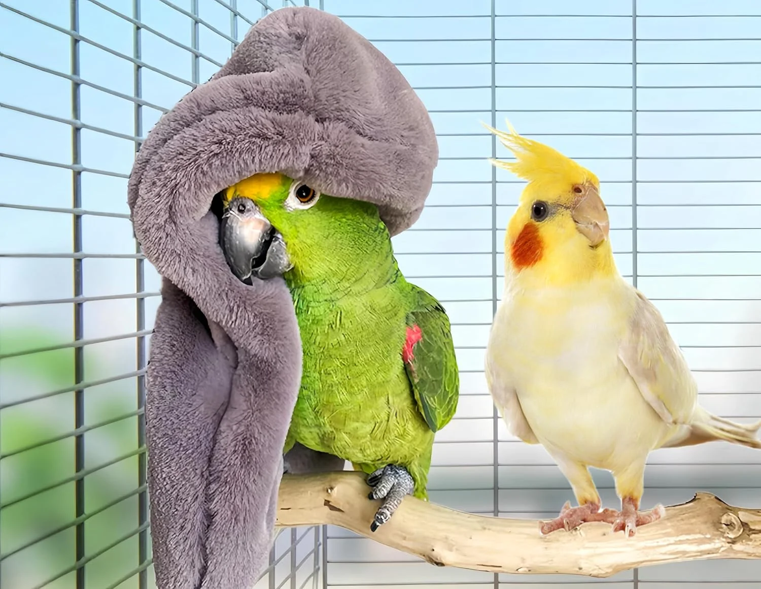 پتو پرنده Magnoloran، 2 عدد، گوشه دنج قفس پرنده، کلبه نواز پشمی، لانه گرم پرنده، تخت آویز، پناهگاه پرنده برای مرغ عشق، عروس هلندی، کانور، فنچ - صورتی و خاکستری