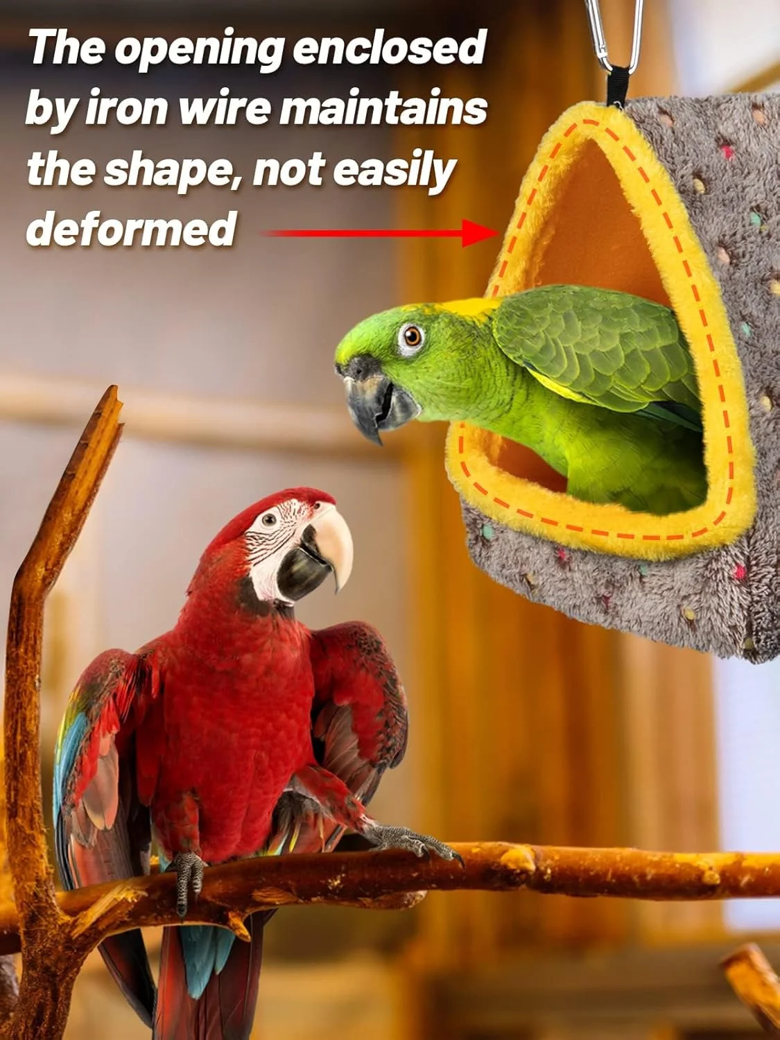 خانه لانه پرنده گرم زمستانی بزرگ Lxeqiony، تخت پرنده راحت برای قفس با تشک، آویز لانه مخفیگاه کلبه برای ماکائو، خاکستری آفریقایی، طوطی آمازون، مرغ عشق، پاراکیت