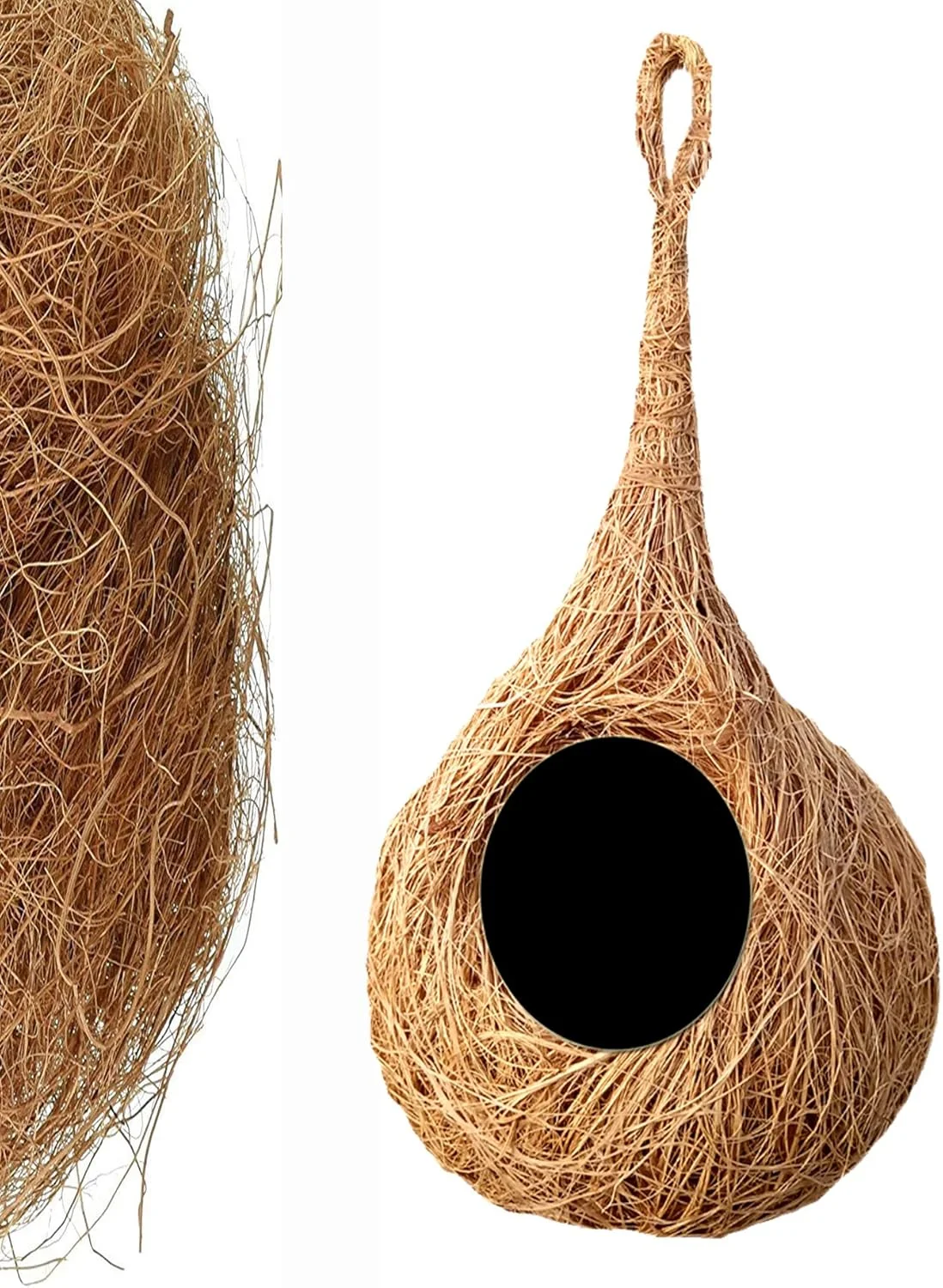لانه پرنده گرد ارگانیک ایمن LIVEONCE، دست ساز، مناسب گنجشک/پرندگان کوچک، جنس نارگیل، رنگ قهوه ای، ست 2 عددی - (بزرگ) - ارتفاع 25 سانتی متر، قطر 15 سانتی متر