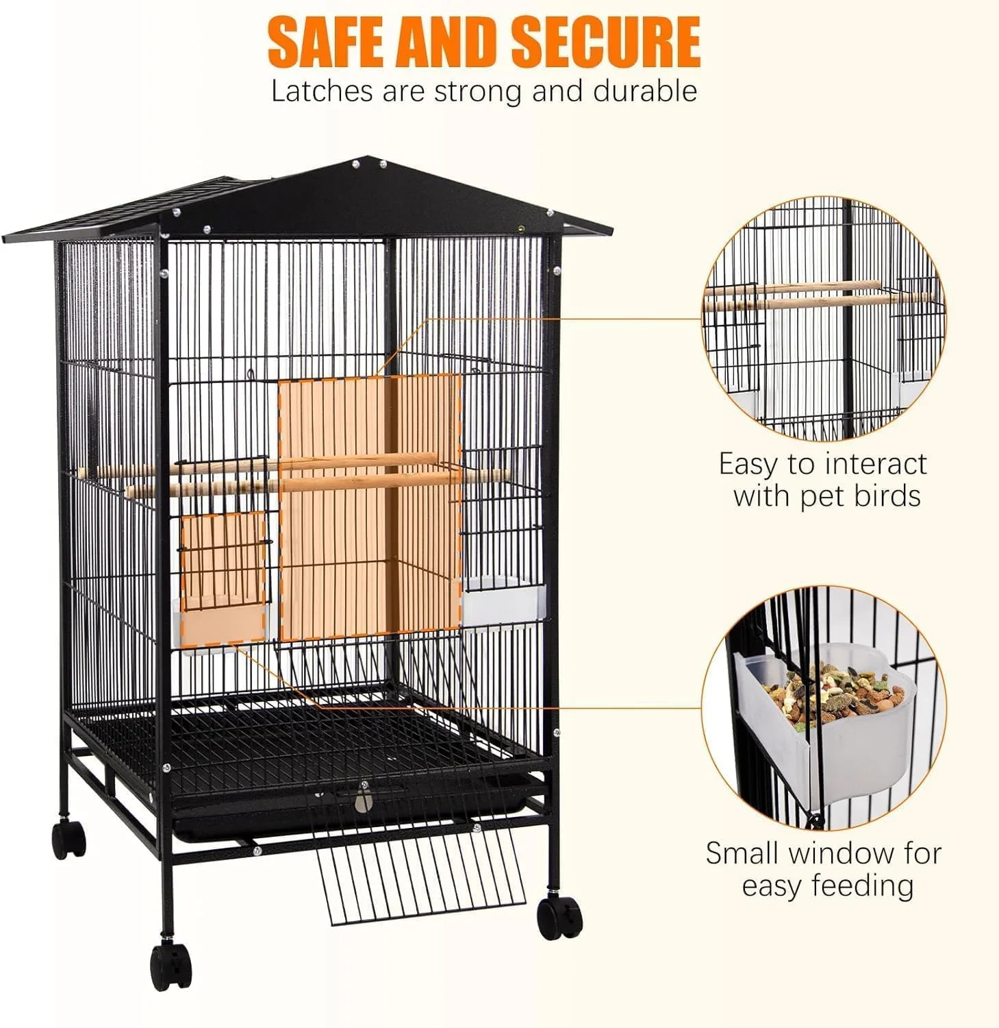 قفس بزرگ پرنده با پایه 38 اینچی - ویلای فلزی طوطی برای استفاده در فضای داخلی - ایده آل برای ماکائو، مرغ عشق، عروس هلندی و مرغ عشق - چرخ های چرخشی، سقف باز، نشیمنگاه و سینی قابل جابجایی
