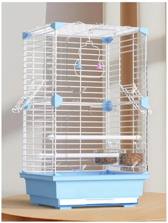 قفس پرنده برای طوطی ها از جنس اکریلیک با جلوی افقی، قاب عمیق، آشیانه متحرک و تمیز کردن آسان (آبی)