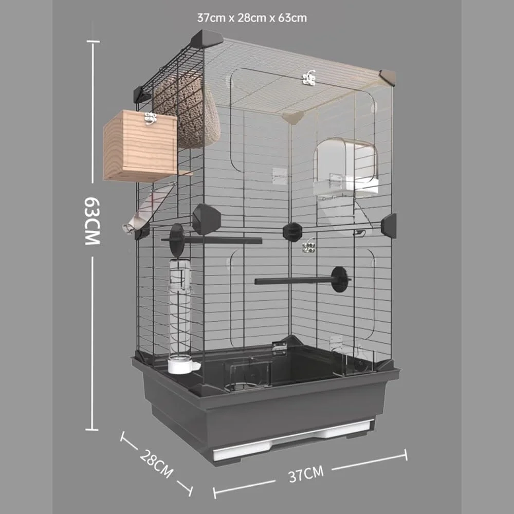 قفس پرنده برای طوطی ها از جنس اکریلیک با جلوی افقی، قاب عمیق، آشیانه متحرک و تمیز کردن آسان (آبی)