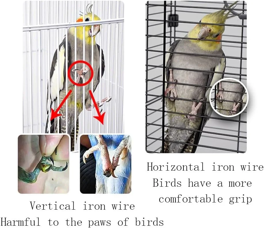 قفس پرنده برای طوطی ها از جنس اکریلیک با جلوی افقی، قاب عمیق، آشیانه متحرک و تمیز کردن آسان (آبی)