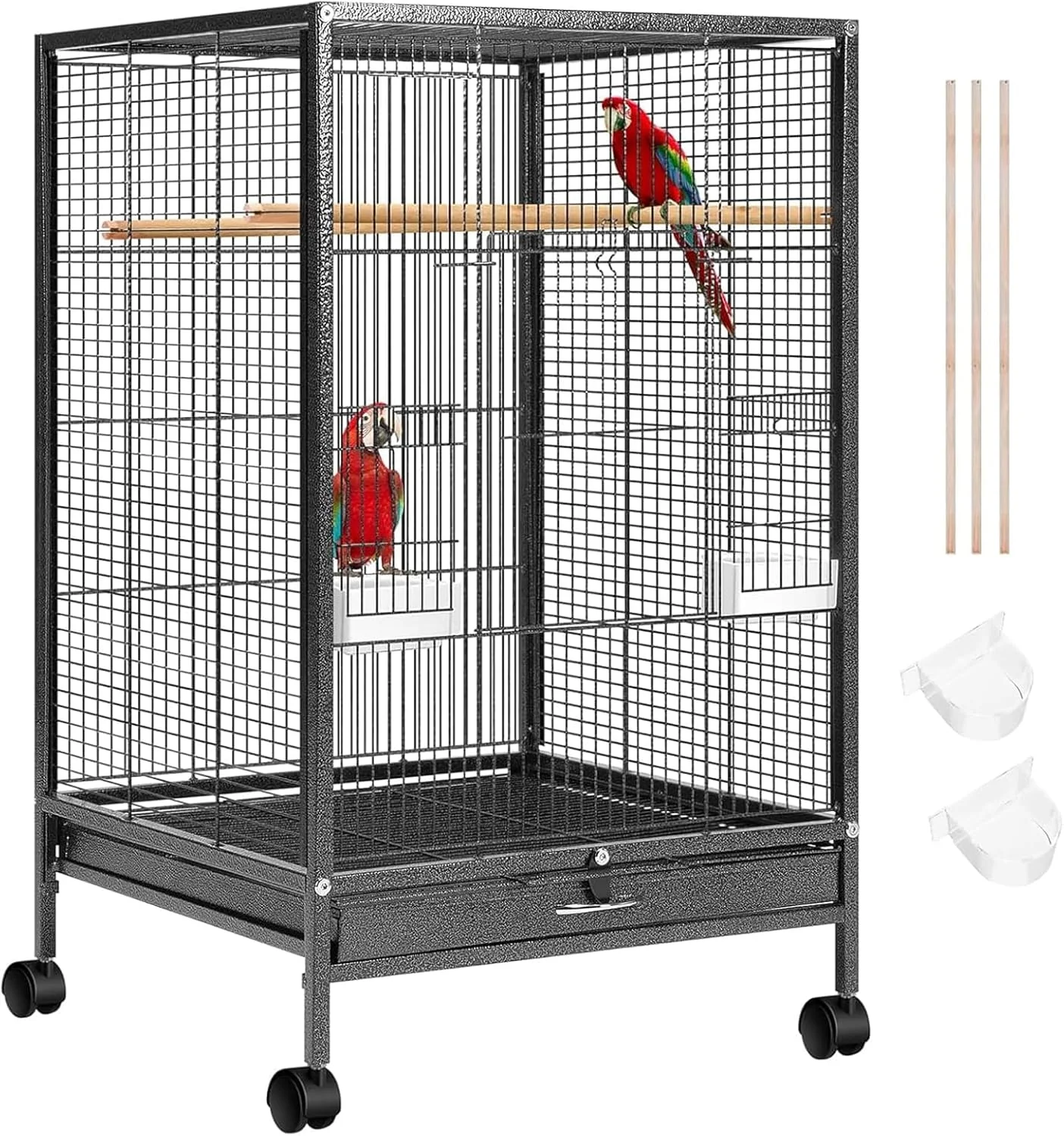 قفس بزرگ پرنده، قفس فلزی پرندگان با ارتفاع 76 سانتی متر به همراه پایه چرخ دار برای طوطی های متوسط و عروس هلندی