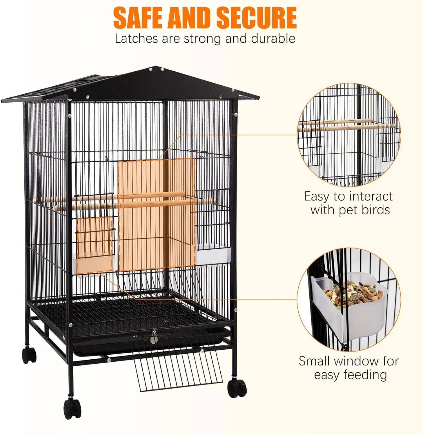 قفس بزرگ پرنده HopHop با پایه و چرخ - قفس پرورش طوطی 96 سانتی متری برای پرندگان کوچک تا متوسط، کبوترها، مرغ عشق، ماکائو - شامل میله نشیمن، غذاخوری و طراحی ویلایی جادار قفس بزرگ پرنده HopHop با پایه و چرخ - قفس پرورش طوطی 96 سانتی متری برای پرندگان کوچک تا متوسط، کبوترها، مرغ عشق، ماکائو - شامل میله نشیمن، غذاخوری و طراحی ویلایی جادار