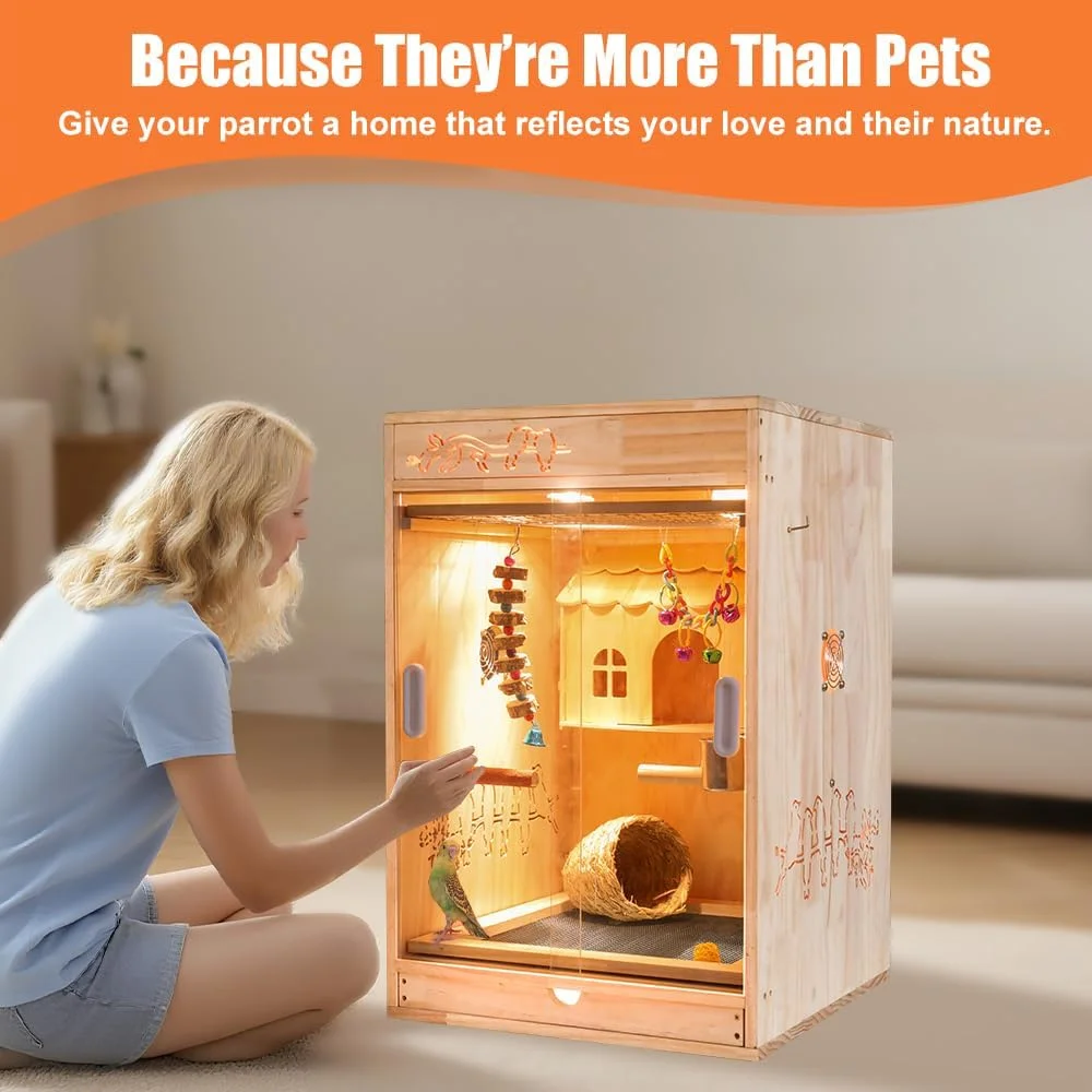 قفس پرنده گرمایشی با ترموستات - زیستگاه داخلی برای مرغ عشق و عروس هلندی - جعبه لانه گرم طوطی با میله، اسباب بازی، کاسه غذا، لانه چمن و سینی زباله - خانه چوبی همه کاره پرنده (چوب) قفس پرنده گرمایشی با ترموستات - زیستگاه داخلی برای مرغ عشق و عروس هلندی - جعبه لانه گرم طوطی با میله، اسباب بازی، کاسه غذا، لانه چمن و سینی زباله - خانه چوبی همه کاره پرنده (چوب)