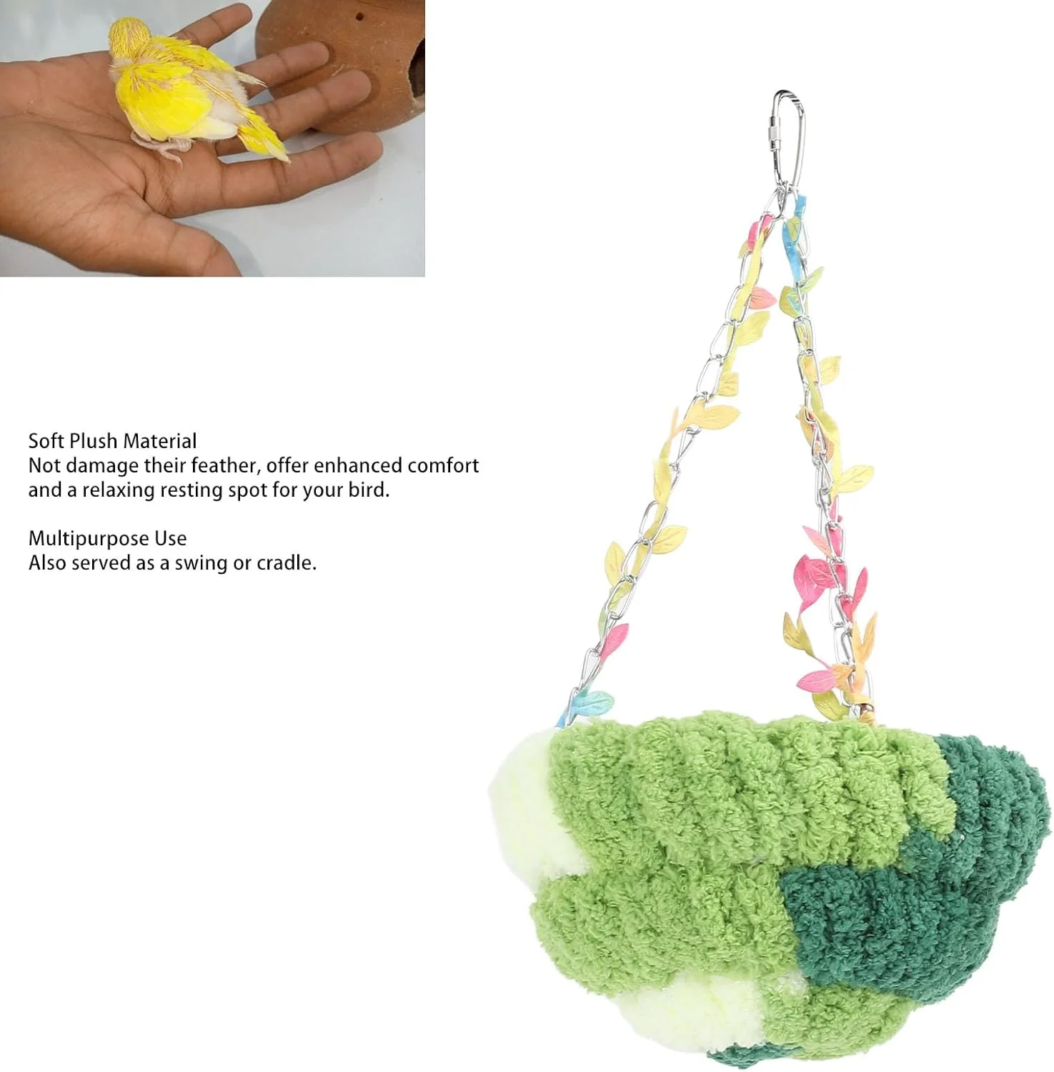 لانه گرم و نرم پرنده، تخت آویز تاب دار قفس پرنده، مناسب برای کانور، مرغ عشق، قناری، فنچ، پرندگان مخروطی شکل، همستر و حیوانات خانگی کوچک (L 195x200x140cm)