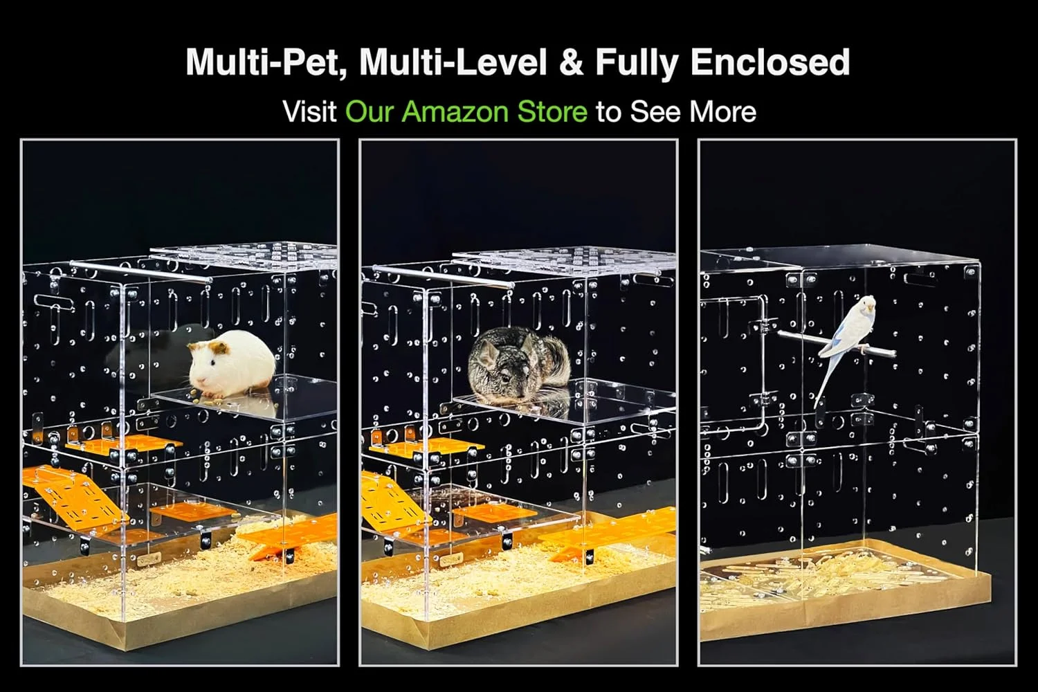 قفس آکریلیک GuineaLoft™ (مدل E) – قفس چند طبقه 2x1 فوت بسته برای پرندگان، خوکچه هندی، چینچیلا، حیوانات کوچک، قابل اتصال، قابل گسترش DIY - برای دیدن همه محصولات به فروشگاه Guinea Loft مراجعه کنید