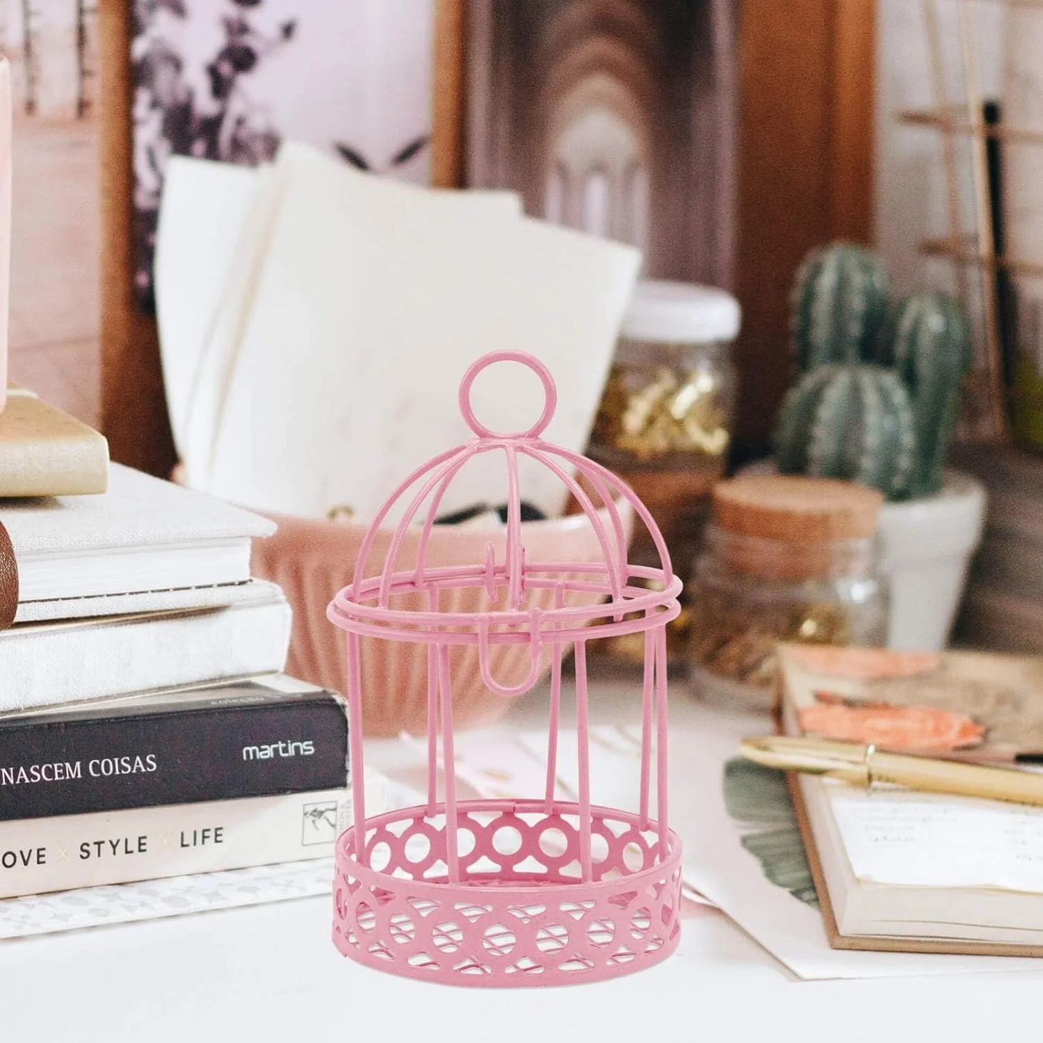 قفس پرنده فلزی سیمی مینیاتوری، قفس پرنده فلزی آویز دیواری، قفس پرنده فانوسی گرد، قفس پرنده آهنی تزئینی وینتیج، قفس پرنده آهنی توخالی برای دکور میز عروسی و مهمانی، 3 عدد