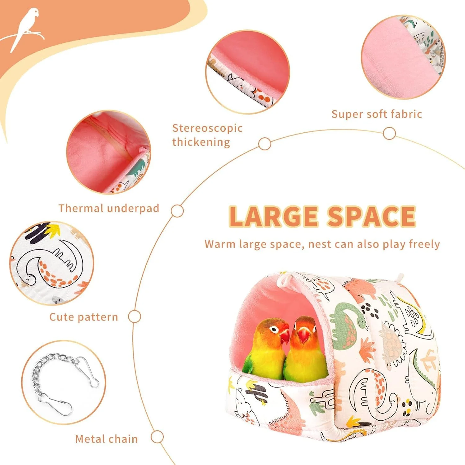 تخت آویز پرنده، گرم و نرم، لانه مخملی زمستانی برای طوطی، اسباب بازی لانه گرم پرنده برای طوطی برزیلی، تخت آویز راحت پرنده برای قفس (سایز بزرگ، سفید)