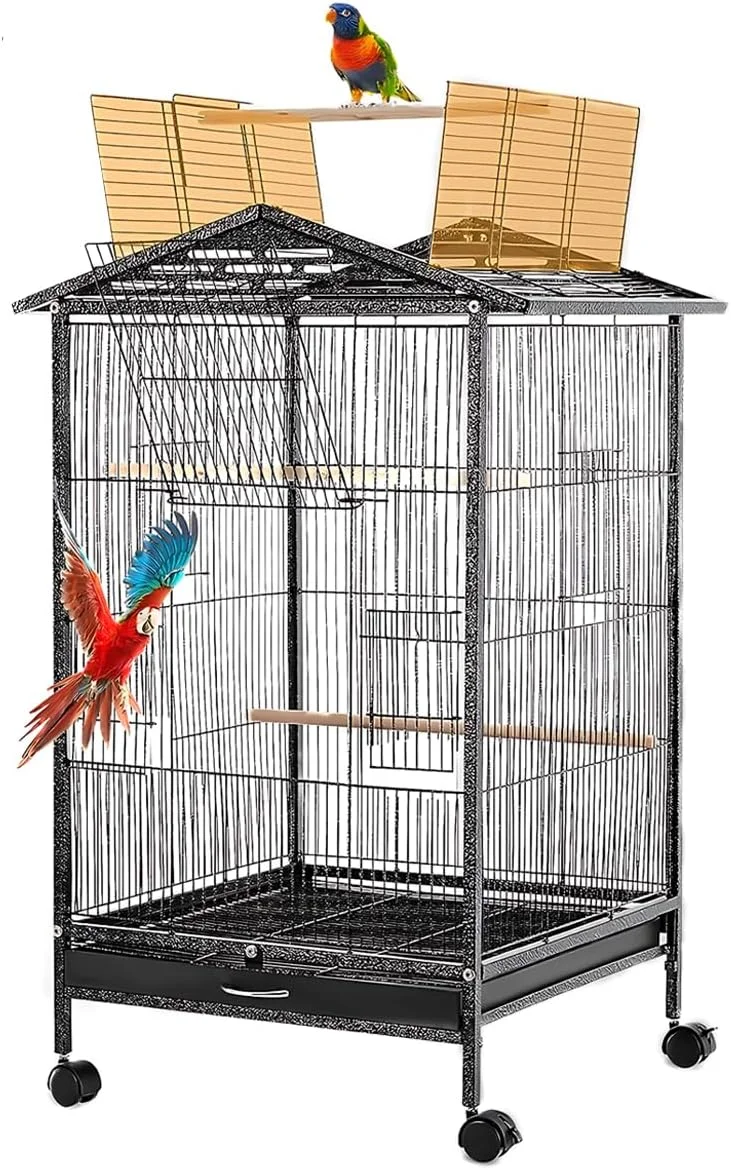 قفس بزرگ پرنده گلوکلاز، قفس طوطی با چرخ، پایه و میله برای پرورش کبوتر، ویلا، پاراکیت و ماکائو