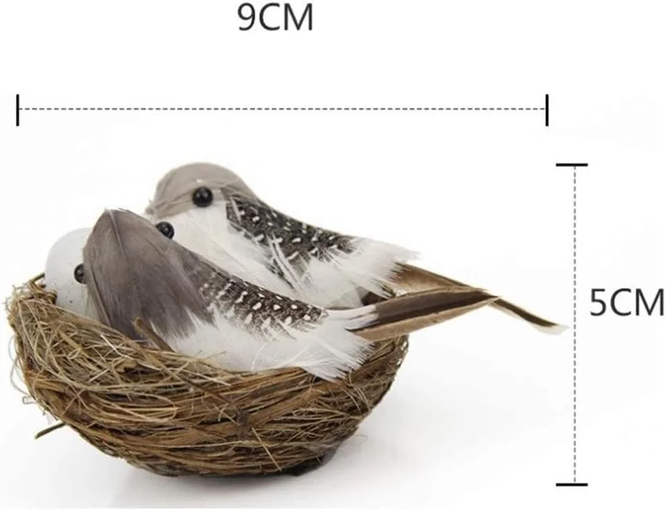 ست لانه پرنده مصنوعی با تخم و پرنده، لانه الیاف طبیعی بافته شده با دست با پرهای فومی، دکوراسیون DIY برای چیدمان گیاهان، باغ، عکاسی عروسی (30 سانتی متر)