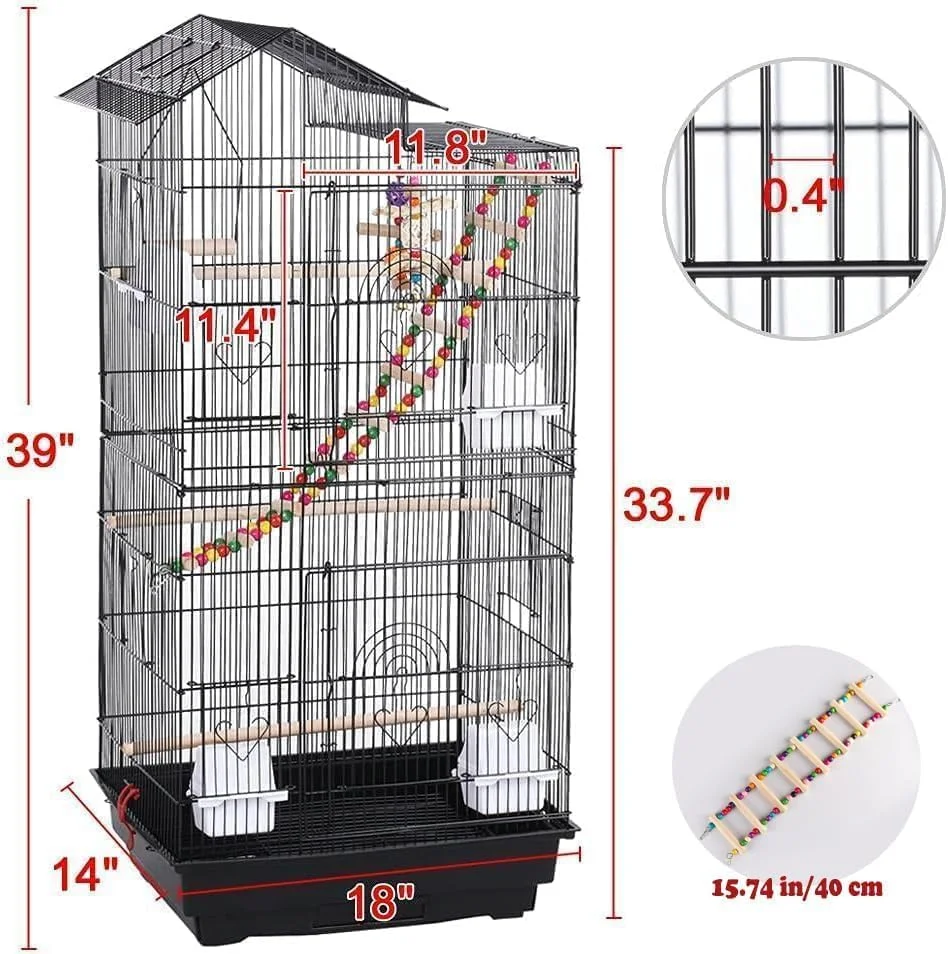 قفس بزرگ پرنده Fohome - قفس فلزی 99 سانتی متری با پایه و اسباب بازی، قفس پرنده برای طوطی، قناری، فنچ و مرغ عشق، قفس جادار پرنده در فضای باز/داخلی برای پرندگان کوچک - تمیز کردن آسان