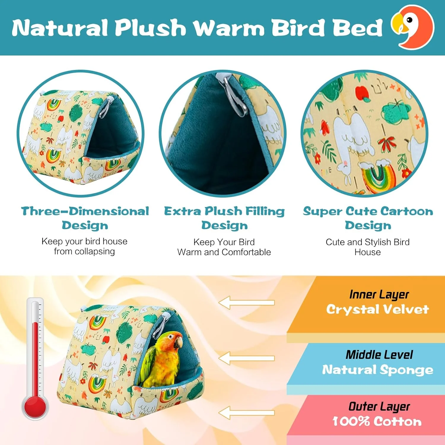 لانه پرنده گرم و نرم EWEIS، لوازم جانبی قفس پرندگان، خانه حیوانات کوچک سازگار با پوست، هاموک آویز برای اسباب بازی طوطی، خانه تخت خواب دنج برای گرین کانور، پاراکیت، خاکستری آفریقایی، مرغ عشق (گوسفند سبز، سایز بزرگ)