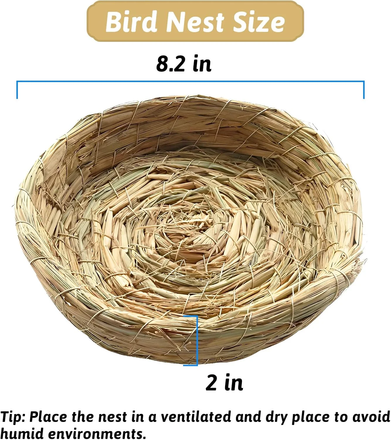 Fhiny 4 عدد لانه بافته شده دست ساز پرنده با آستر الیاف نارگیل، لانه پرنده حصیری با پایه صاف برای کبوتر، طوطی، یاکریم، بلدرچین، آرا، فاخته، گنجشک
