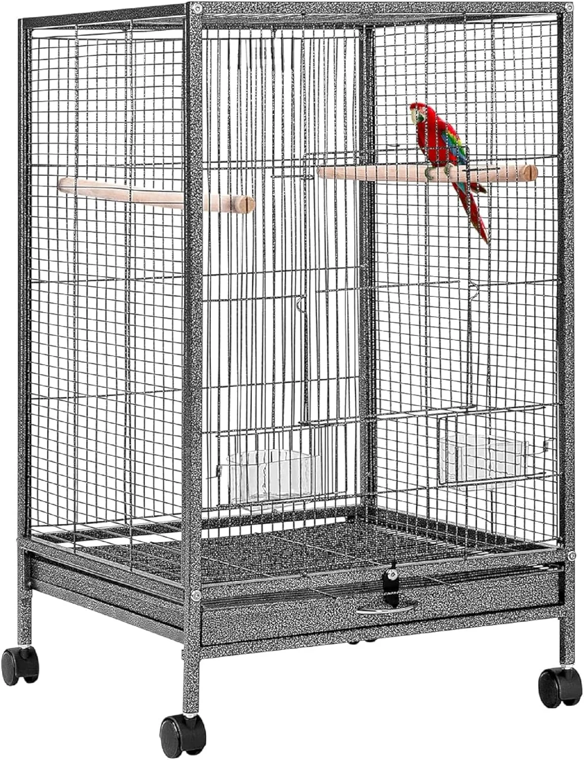 قفس بزرگ پرنده براق اگزوتیک 30 اینچی، شامل چرخ‌های قفل‌دار و لوازم جانبی قفس پرنده، برای انواع پرندگان کوچک و متوسط (N1 - مشکی)