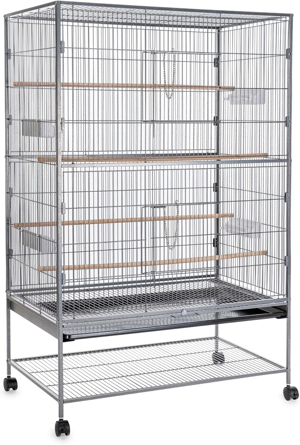 Egardenkart، قفس پرنده فوق العاده بزرگ - 153 سانتی متر، قفس پرندگان آهنی فرفورژه با پایه چرخ دار | قفس طوطی با رنگ ضد زنگ، نشیمنگاه های چوبی، غذاخوری ها | قفس بزرگ پرنده با سینی تمیز شونده آسان (خیلی بزرگ)