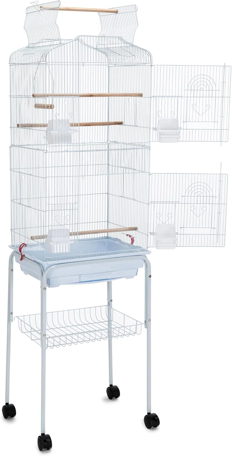Egardenkart® قفس پرنده با سقف باز و پایه چرخ دار مناسب برای عروس هلندی، کانور خورشیدی و مرغ عشق (سفید)
