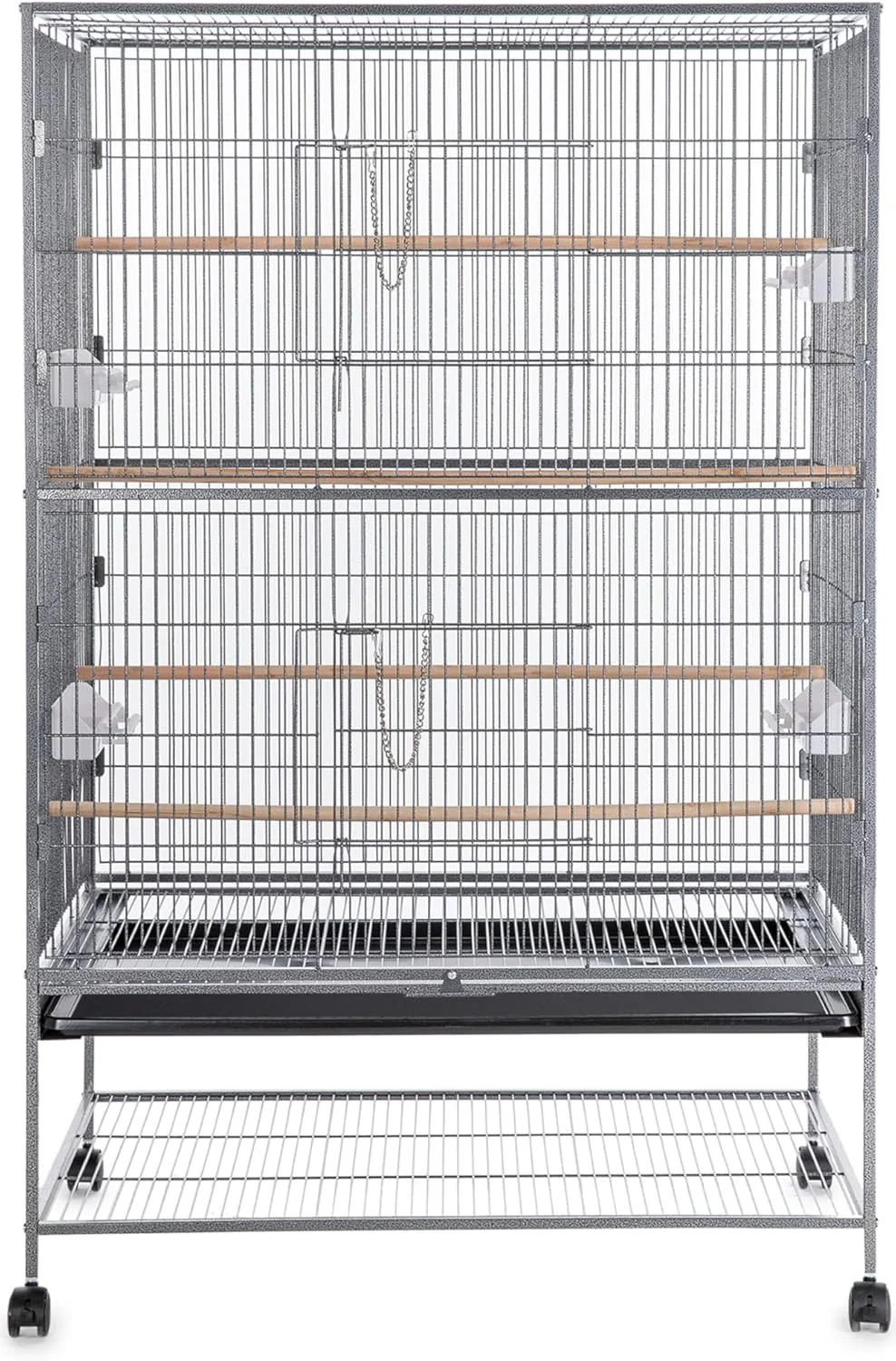 Egardenkart، قفس پرنده فوق العاده بزرگ - 153 سانتی متر، قفس پرندگان آهنی فرفورژه با پایه چرخ دار | قفس طوطی با رنگ ضد زنگ، نشیمنگاه های چوبی، غذاخوری ها | قفس بزرگ پرنده با سینی تمیز شونده آسان (خیلی بزرگ)