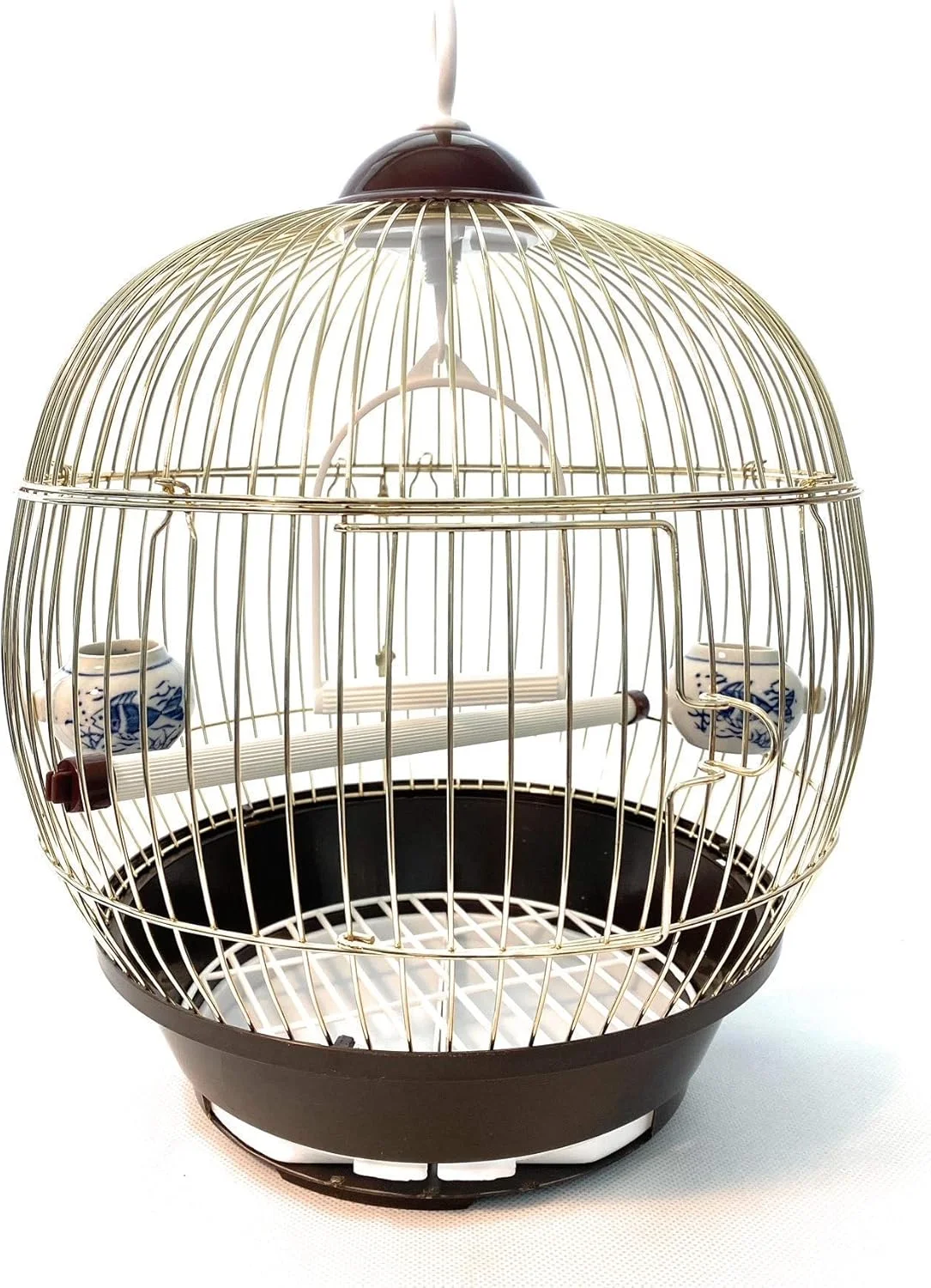 قفس پرنده طرح قفس پرنده دبی، روکش طلایی استیل ضد زنگ، دارای پایه قفس، فنجان های پلاستیکی آب و غذا، تمیز کردن آسان، مناسب برای پرندگان کوچک تا متوسط