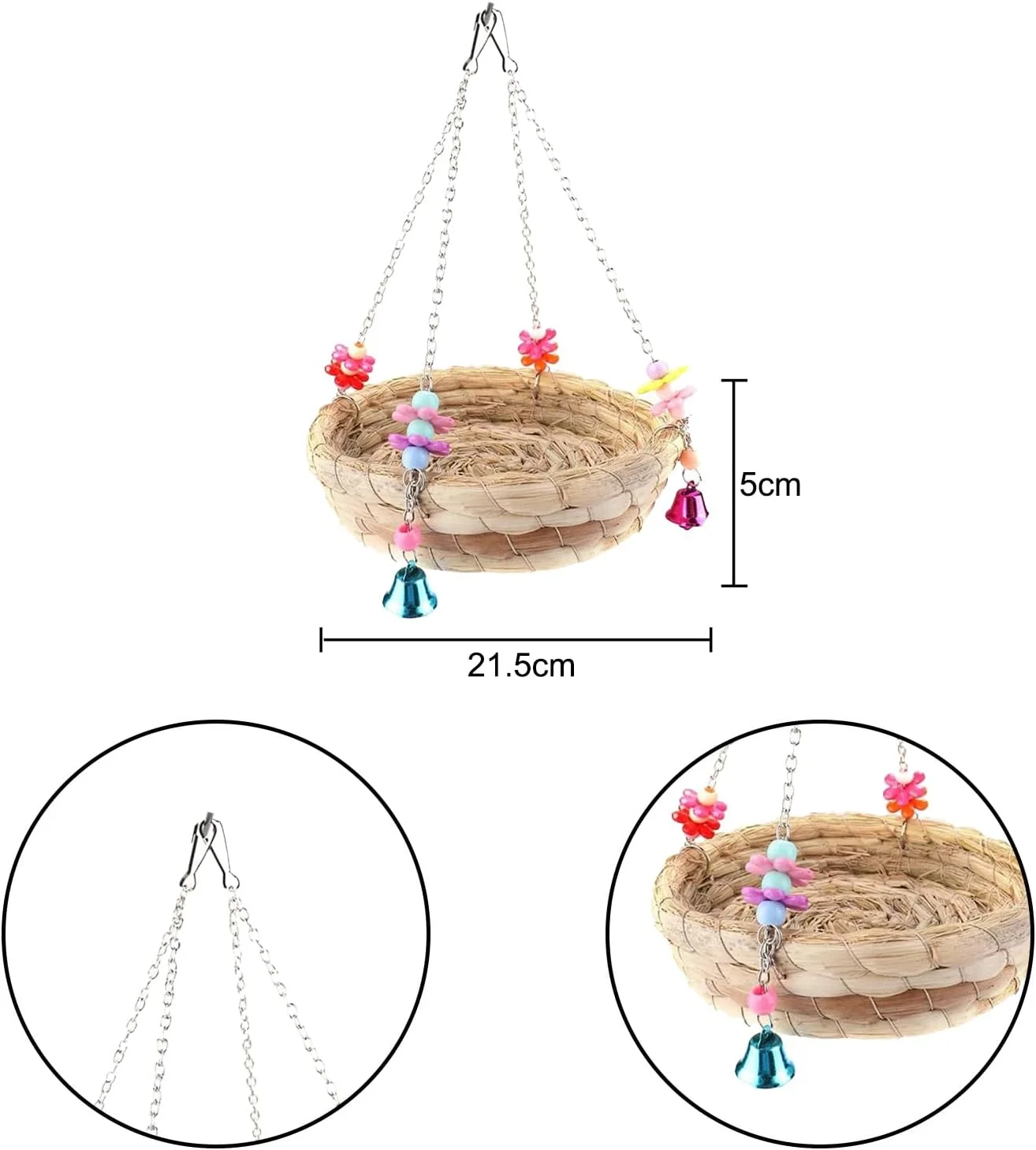 لانه طوطی DVOFU، اسباب بازی طوطی، لانه حصیری طبیعی، لانه کاهی، تخت تاب دار با 4 زنگ فلزی برای مرغ عشق، فنچ، قناری، مرغ باجریگار لانه طوطی DVOFU، اسباب بازی طوطی، لانه حصیری طبیعی، لانه کاهی، تخت تاب دار با 4 زنگ فلزی برای مرغ عشق، فنچ، قناری، مرغ باجریگار