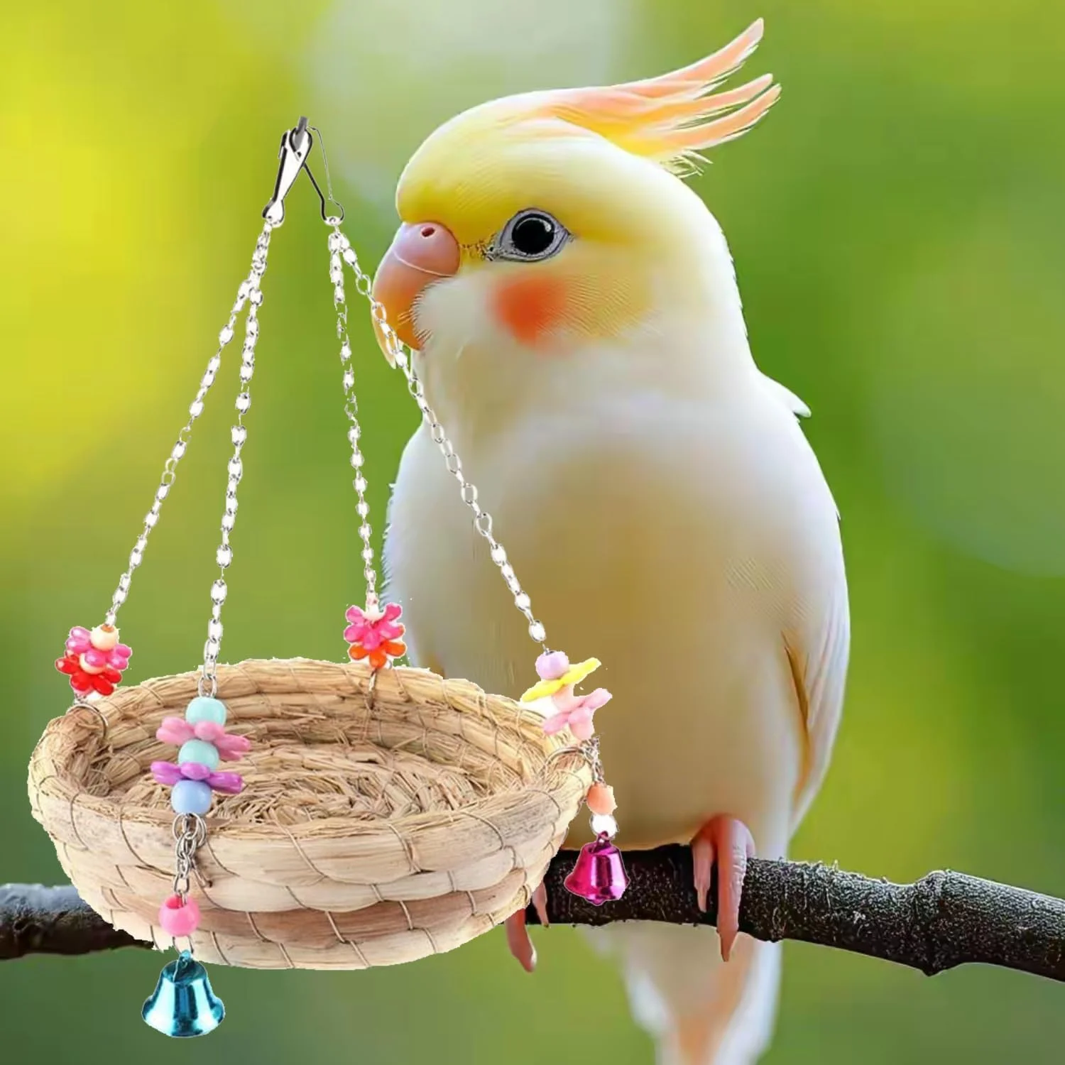 لانه طوطی DVOFU، اسباب بازی طوطی، لانه حصیری طبیعی، لانه کاهی، تخت تاب دار با 4 زنگ فلزی برای مرغ عشق، فنچ، قناری، مرغ باجریگار لانه طوطی DVOFU، اسباب بازی طوطی، لانه حصیری طبیعی، لانه کاهی، تخت تاب دار با 4 زنگ فلزی برای مرغ عشق، فنچ، قناری، مرغ باجریگار