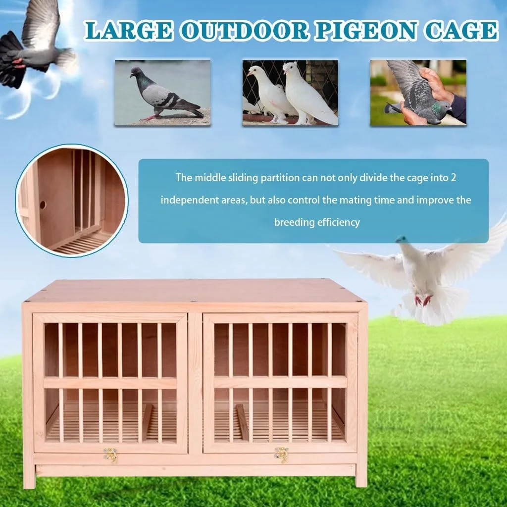 قفس پرنده 3 عددی چوبی جامد، لانه کبوتر در فضای باز، قفس تغذیه/پرورش با طراحی پارتیشن، اندازه های مختلف موجود است (80cm*3)