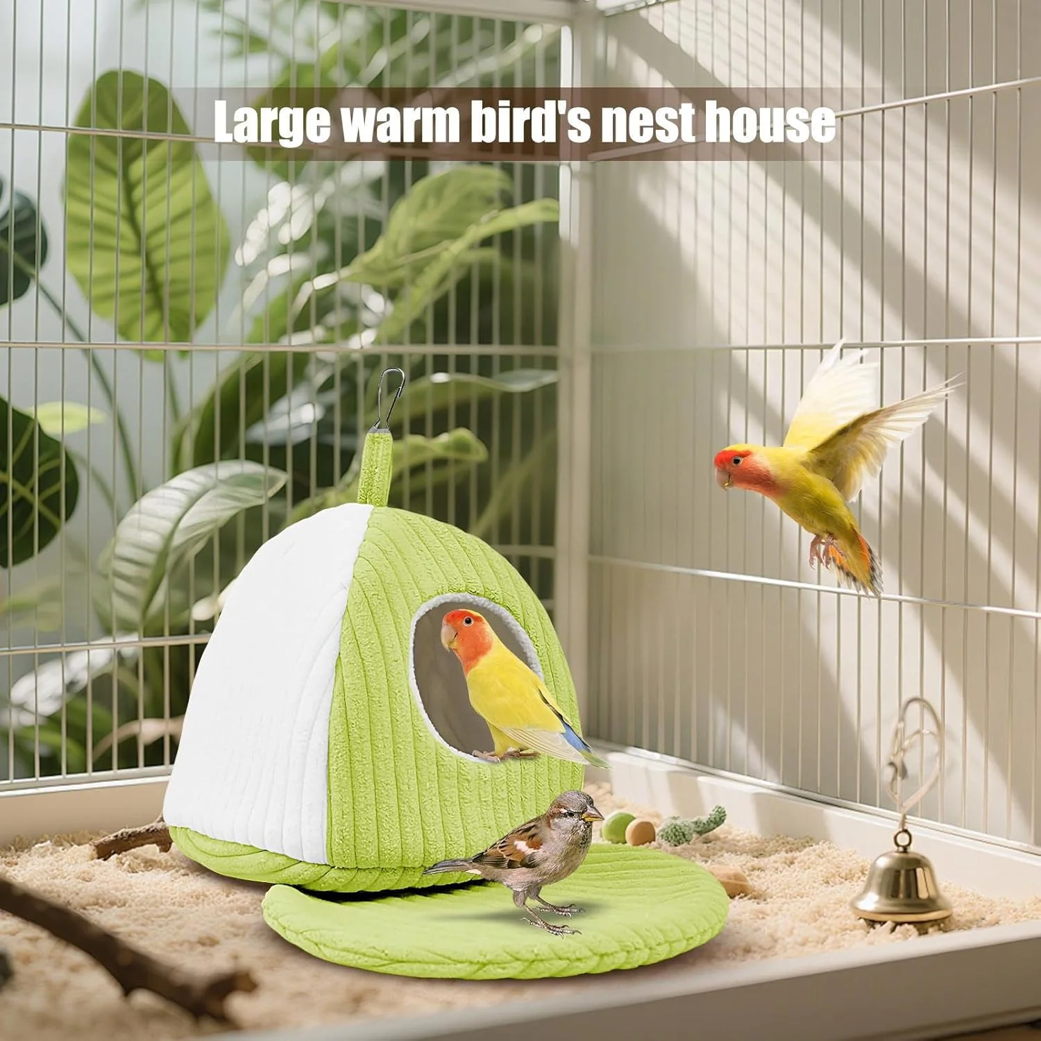 خانه پرنده برای قفس، لوازم جانبی قفس مرغ عشق و ننو زمستانی | لانه تخت پرنده، برای حیوانات کوچک و متوسط ​​طوطی فنچ عروس هلندی کانور خاکستری آفریقایی مرغ عشق در داخل و خارج از منزل