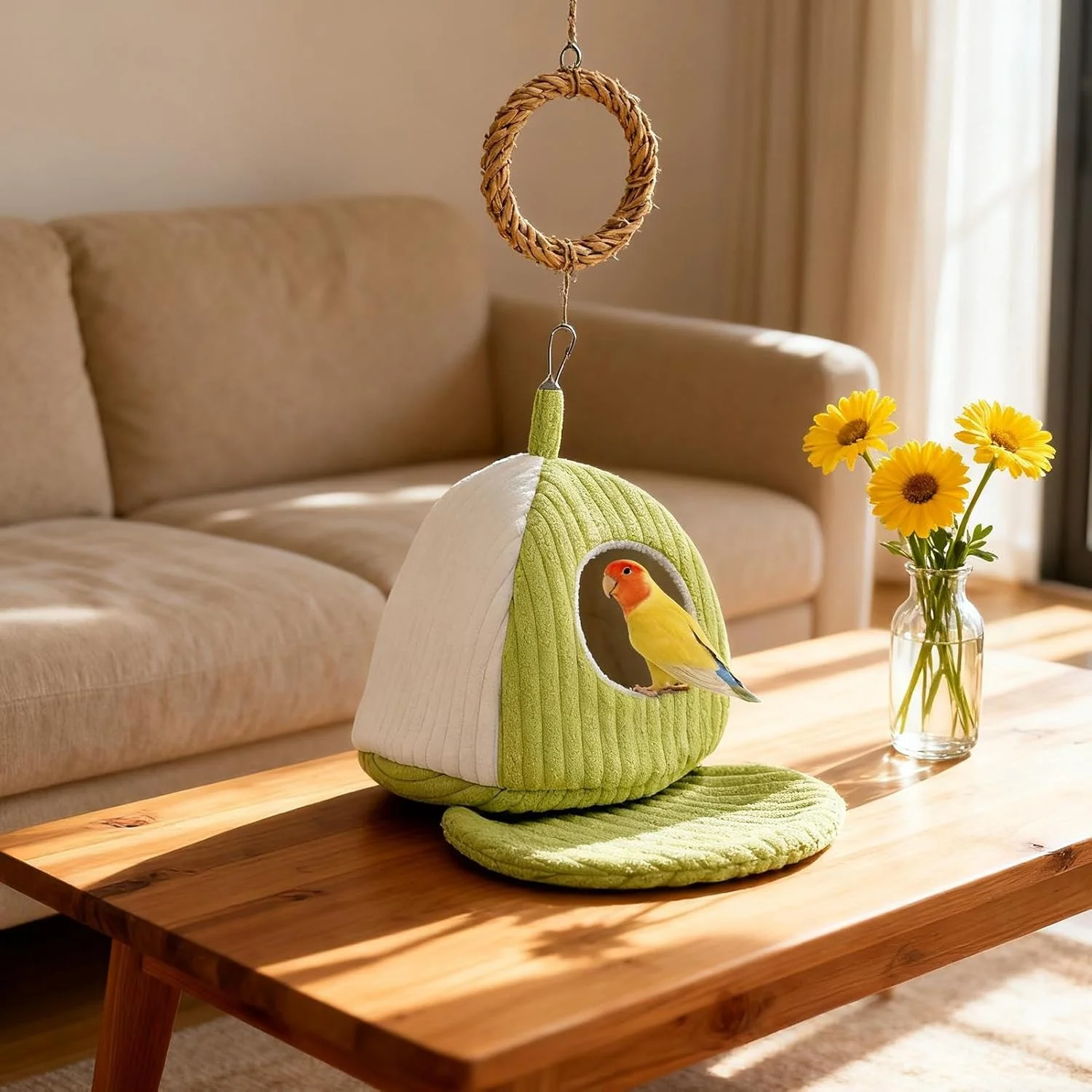 خانه پرنده برای قفس، لوازم جانبی قفس مرغ عشق و ننو زمستانی | لانه تخت پرنده، برای حیوانات کوچک و متوسط ​​طوطی فنچ عروس هلندی کانور خاکستری آفریقایی مرغ عشق در داخل و خارج از منزل