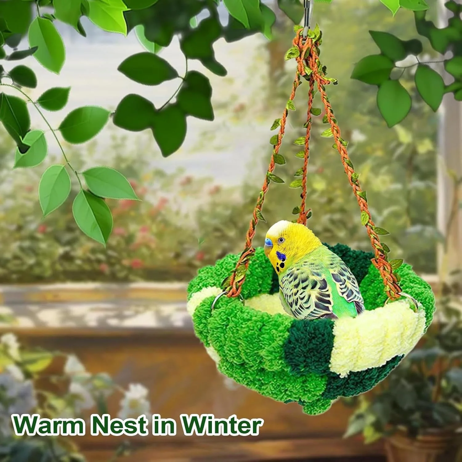 تخت خواب گرم پرنده | هاموک پرنده زمستانی مخملی گرم، لوازم طوطی برای پنهان شدن، خوابیدن، نشستن، استراحت کردن، لانه سازی، غذا خوردن، نگهداری، پرورش، دکوراسیون قفس داخلی و خارجی