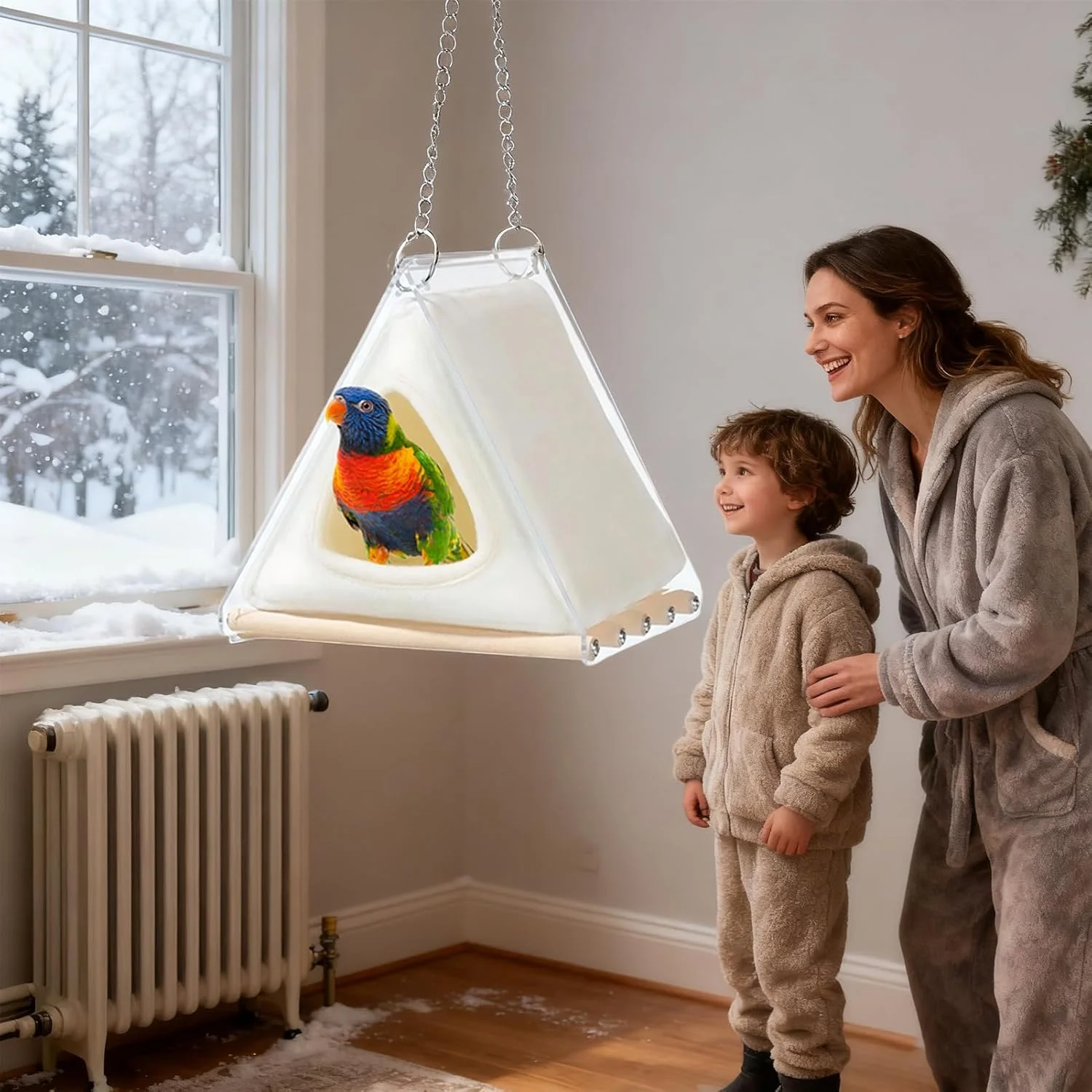 تخت پرنده - خانه گرم زمستانی مناسب تمام فصول، لانه پرنده طوطی، غار پرنده، هاموک | مناسب برای طوطی برزیلی، عروس هلندی، کانور، کاکادو، کاسکو، ماکائو، استفاده در فضای داخلی و خارجی