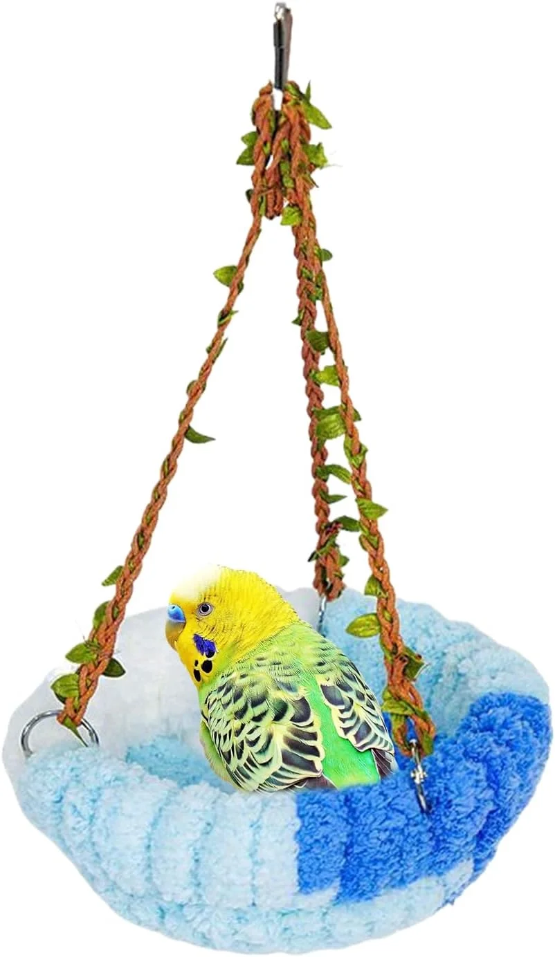 لانه گرم پرنده - آشیانه مخمل خواب دار گرم زمستانی طوطی | لوازم جانبی مرغ عشق برای خوابیدن، لانه سازی، نشستن، استراحت کردن، بازی کردن، پنهان شدن، پرورش، تزئین، نگهداری در قفس سرپوشیده در زمستان