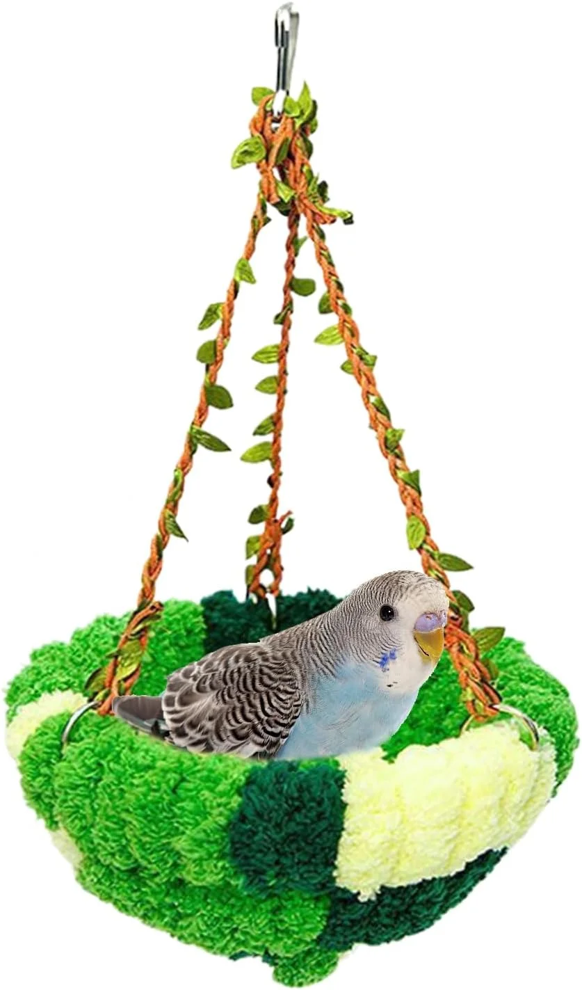 لانه گرم پرنده برای قفس، هاموک پرنده قفسی مخمل خواب دار - لوازم جانبی طوطی برای خوابیدن، لانه سازی، نشستن، استراحت، بازی کردن، پنهان شدن، پرورش، دکوراسیون، نگهداری در قفس سرپوشیده در زمستان
