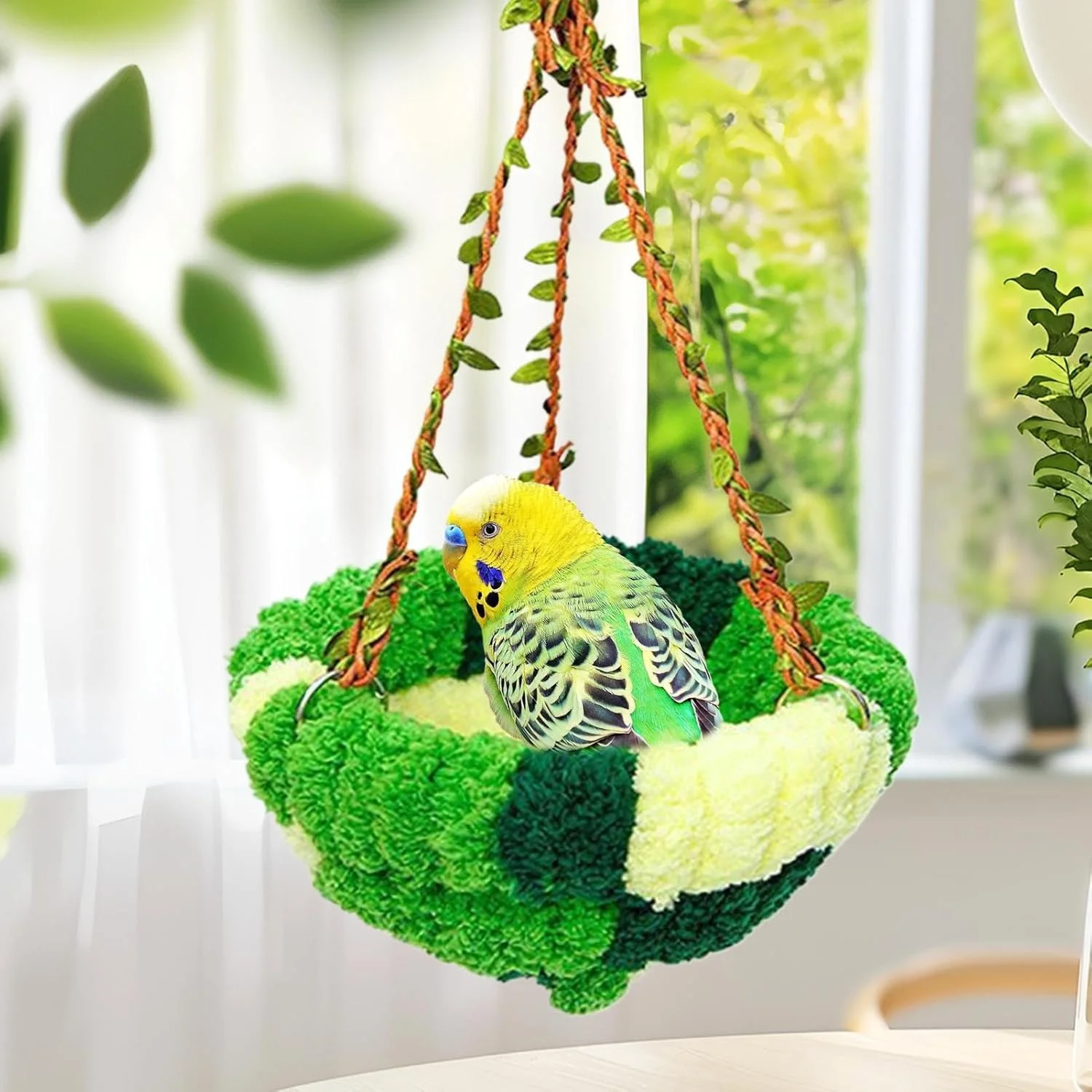لانه گرم پرنده برای قفس، هاموک پرنده قفسی مخمل خواب دار - لوازم جانبی طوطی برای خوابیدن، لانه سازی، نشستن، استراحت، بازی کردن، پنهان شدن، پرورش، دکوراسیون، نگهداری در قفس سرپوشیده در زمستان