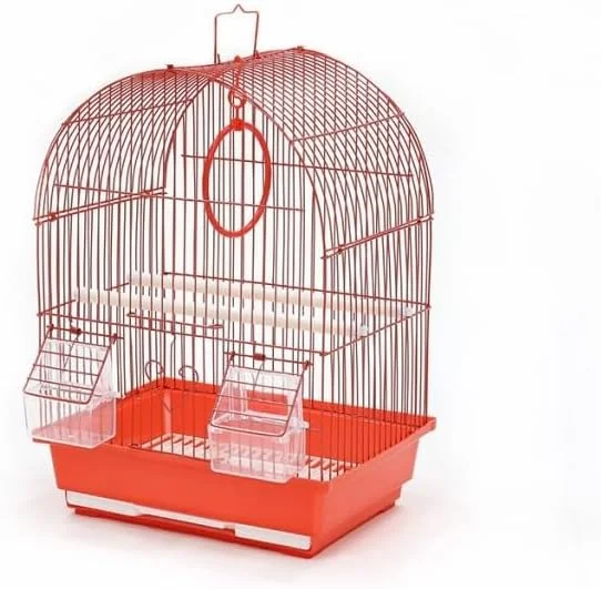 قفس پرنده گنبدی هایسن پت با کاسه های غذا و میله نشیمن، سیم فلزی قرمز، 2 ایستگاه تغذیه - 30 طول x 23 عرض x 41.5 ارتفاع سانتی متر