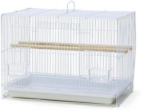 قفس پرنده سیمی هایسن پت با میله نشیمن و کاسه غذا، سفید، قفس فلزی بزرگ برای مرغ عشق و پرندگان کوچک - 46x31x33 سانتی متر