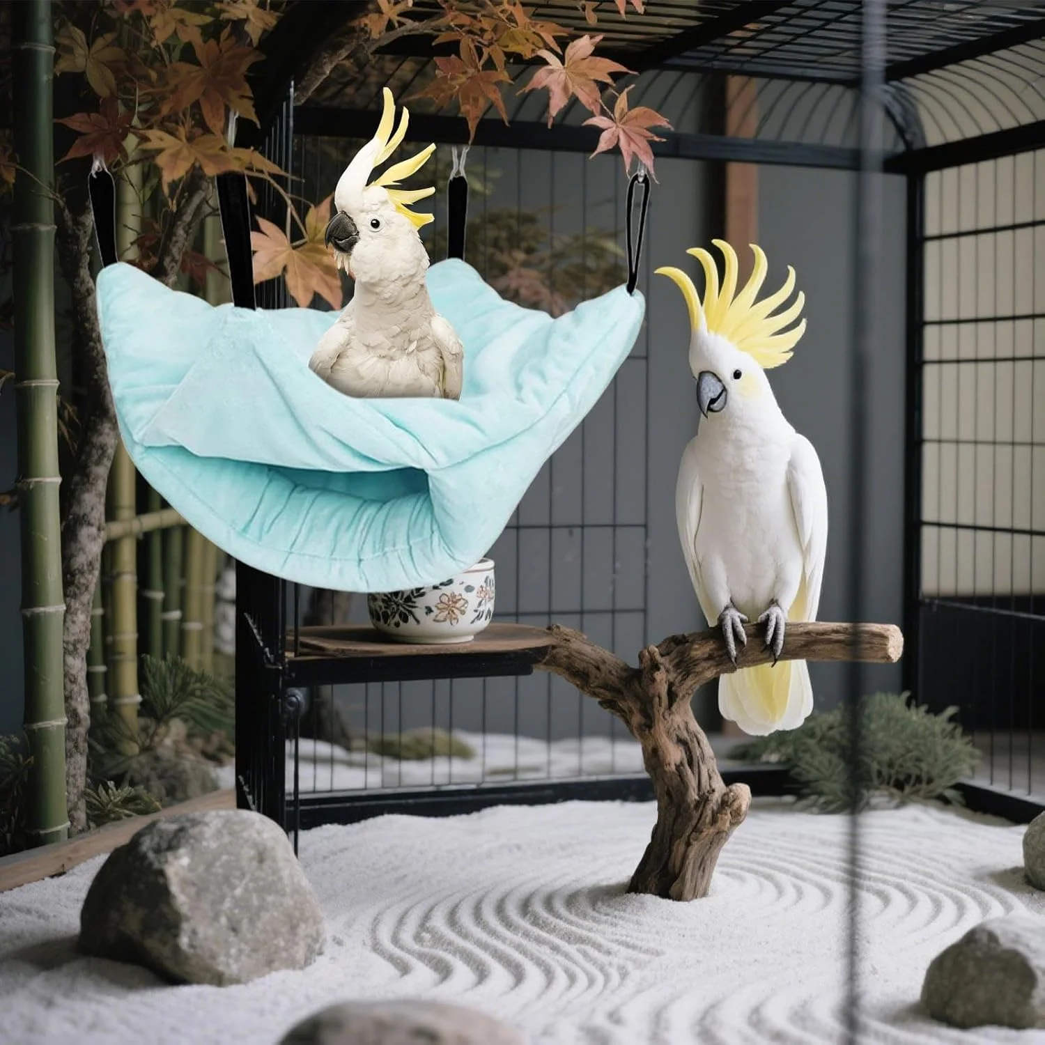 لانه گرم پرنده - لانه پرنده گرم دو لایه، لوازم جانبی حیوانات خانگی برای نگهداری، تغذیه، پرورش، نشستن، خوابیدن، زمستان، داخل خانه، مخفی شدن، تزئین، بازی کردن، استراحت کردن، قفس پرندگان