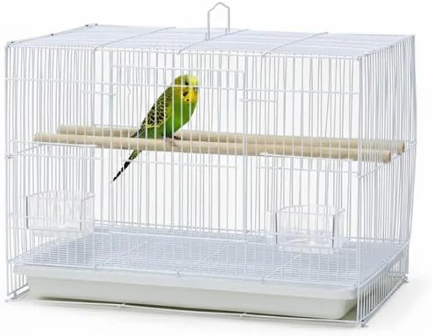 قفس پرنده سیمی هایسن پت با میله نشیمن و کاسه غذا، سفید، قفس فلزی بزرگ برای مرغ عشق و پرندگان کوچک - 46x31x33 سانتی متر
