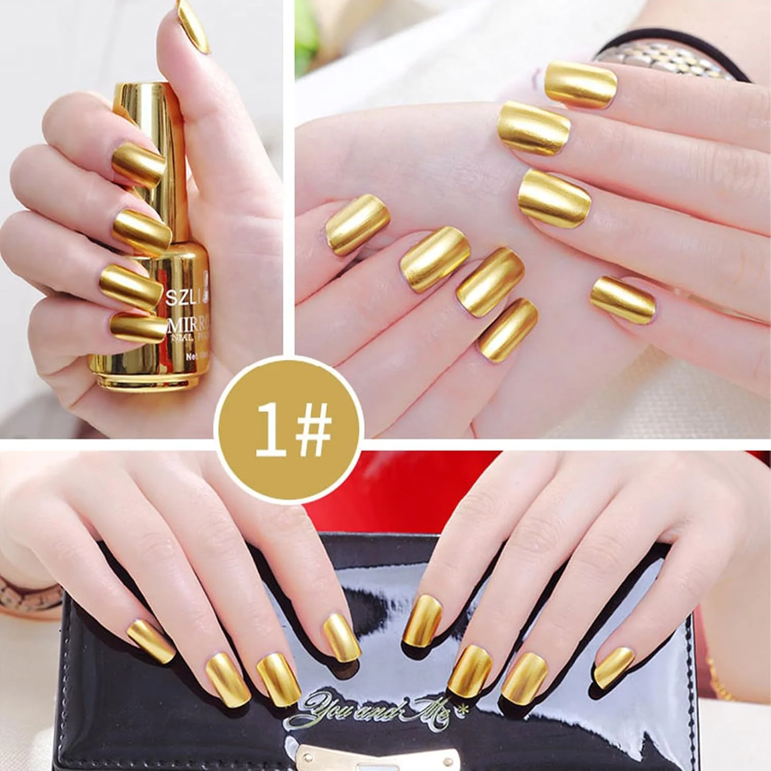 لاک ناخن ژل اثر آینه ای فلزی QUIWEN - لاک هنری ناخن کروم طلایی، لاک فلزی با خشک شدن سریع لاک ناخن ژل اثر آینه ای فلزی QUIWEN - لاک هنری ناخن کروم طلایی، لاک فلزی با خشک شدن سریع