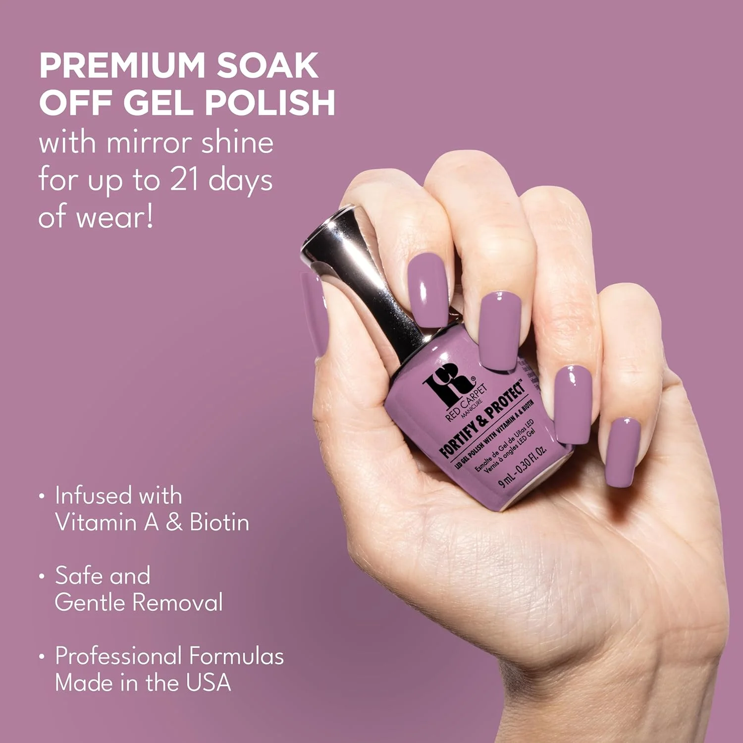 لاک ژل کروم بنفش یاسی تقویت کننده و محافظ ناخن آر سی، غنی شده با ویتامین A و بیوتین، رنگ ژل ناخن LED (آسمان اسطوخودوسی)، 9 میلی لیتر