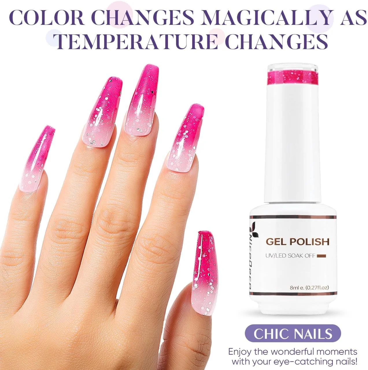 لاک ژل بدون Hema نایس دکو، 1 عدد 15 میلی لیتر، بدون تست حیوانی، وگان، لاک ژل تغییر رنگ دهنده، خیساندن LED U V ژل برای طراحی ناخن، مانیکور، سالن، DIY - BJ02