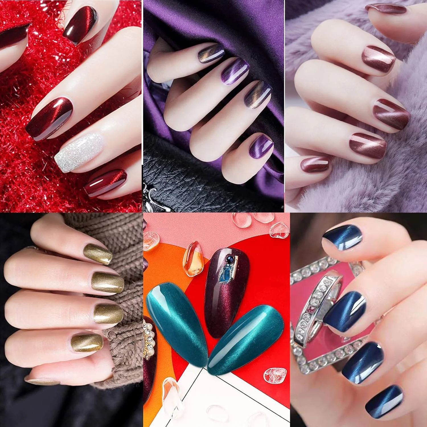 ست لاک ژل ناخن چشم گربه ای Omainy - لاک ژل مغناطیسی خیساندنی UV LED، ست مانیکور لاک هنری ناخن (همراه با آهنربا به عنوان هدیه، 7.3 میلی لیتر)