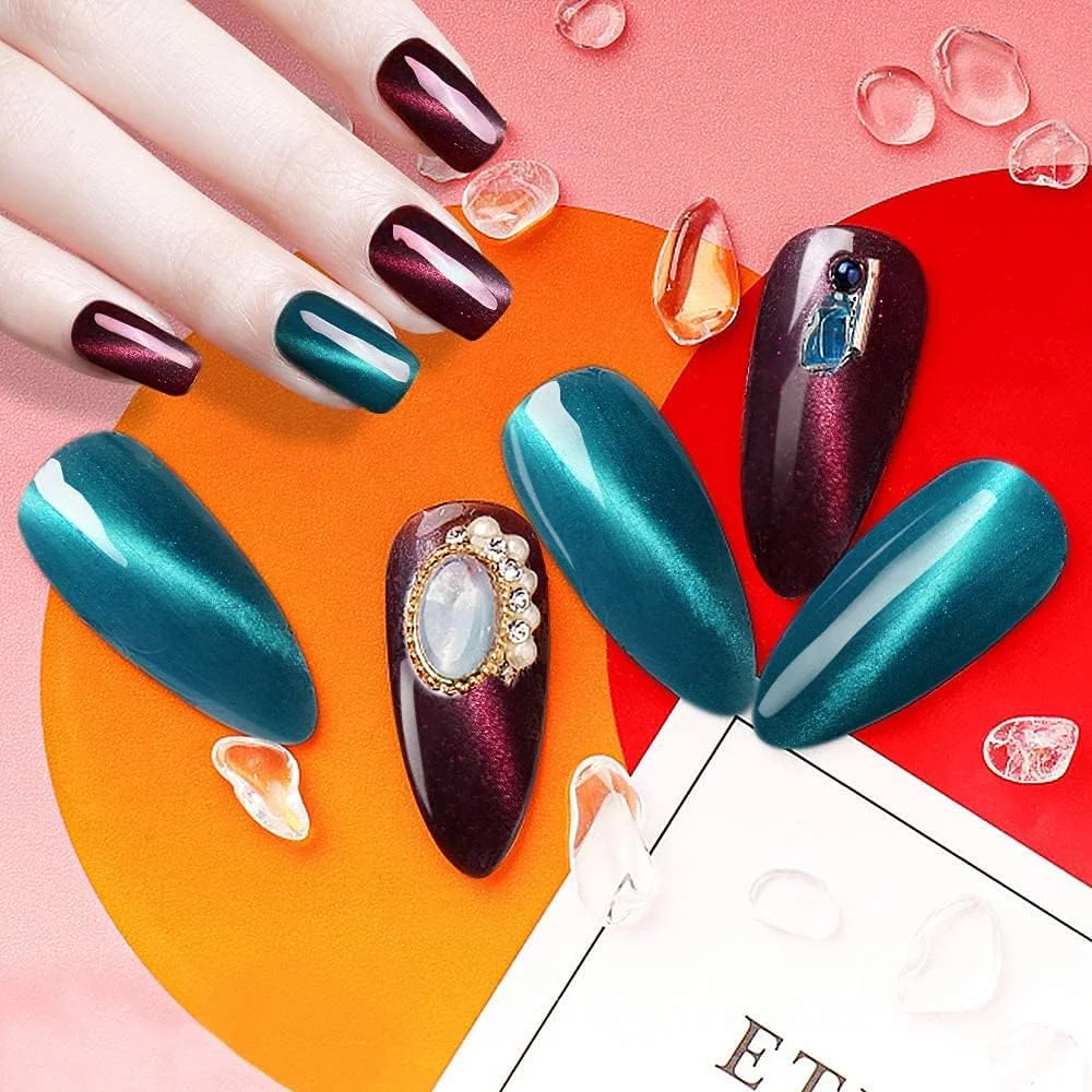 ست لاک ژل ناخن چشم گربه ای Omainy - لاک ژل مغناطیسی خیساندنی UV LED، ست مانیکور لاک هنری ناخن (همراه با آهنربا به عنوان هدیه، 7.3 میلی لیتر)