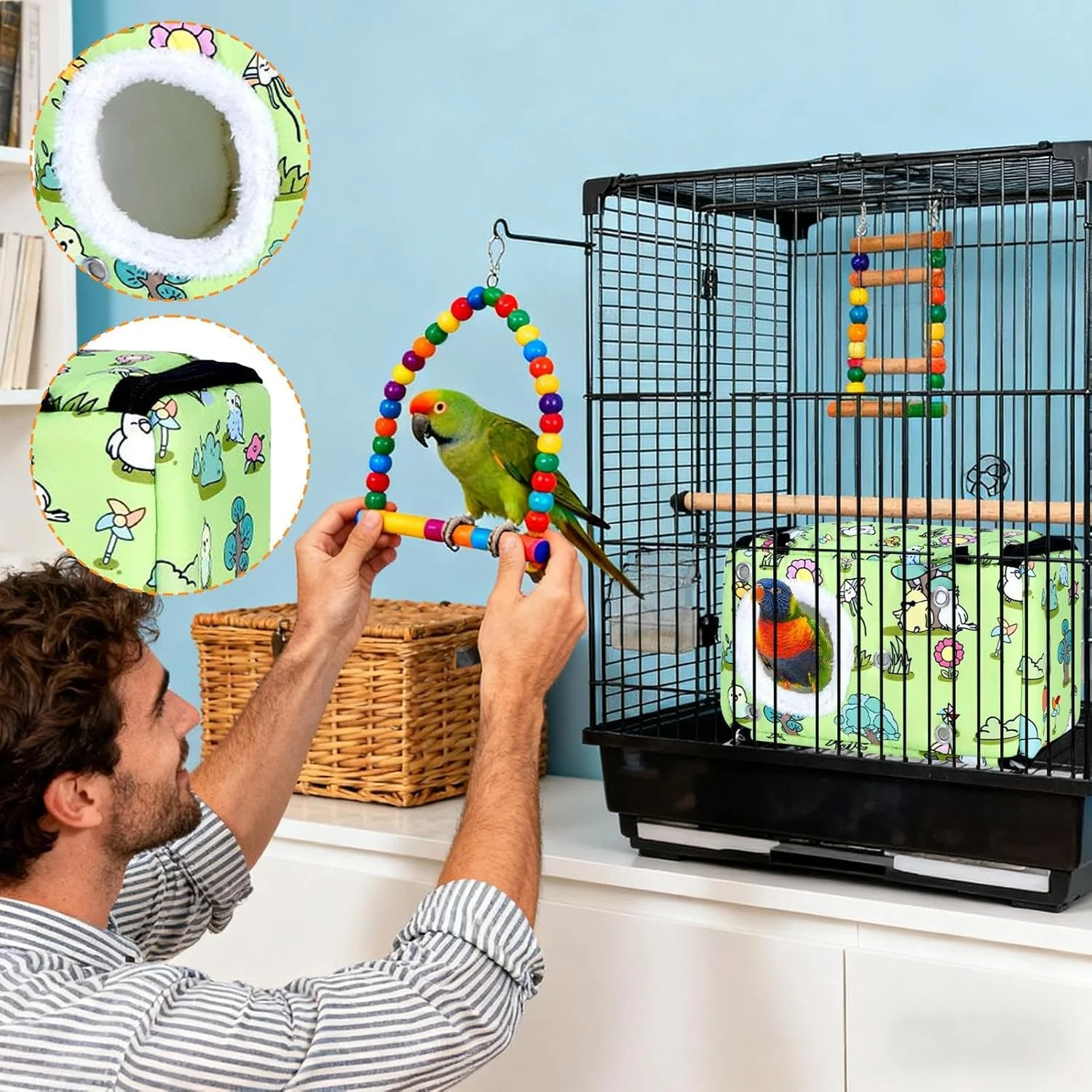 لانه پرنده، خانه نرم و ضخیم | کلبه دنج و گرم پرنده برای زمستان، برای خوابیدن در قفس، زمان استراحت، خانه داخلی، سلامتی روزانه، لانه سازی مراقبت از حیوانات خانگی در هوای سرد